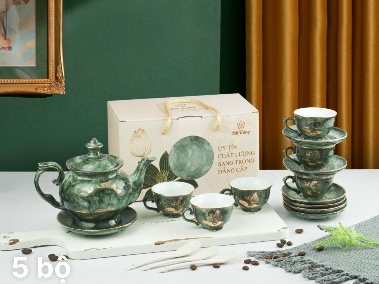 Ấm chén Vân đá Vẽ Vàng - Họa tiết Công thành danh toại