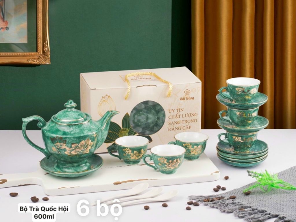 Ấm chén Vân đá Vẽ Vàng Kim - Hàng Hợp đồng - Quà tặng
