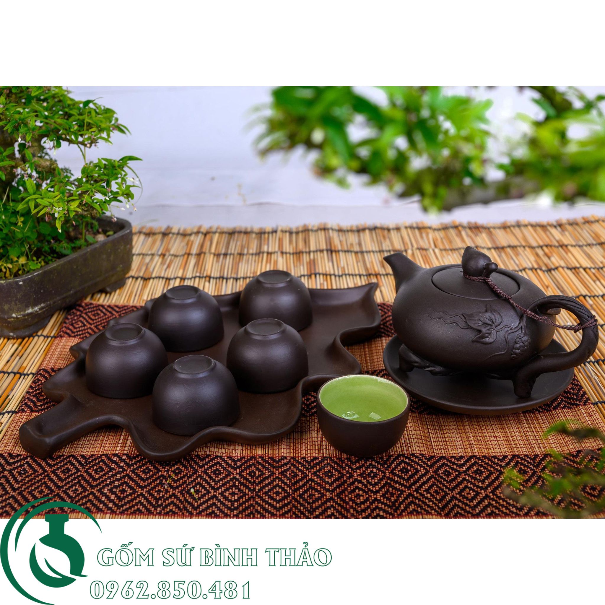 Bộ ấm trà ba chân tử sa Bát Tràng