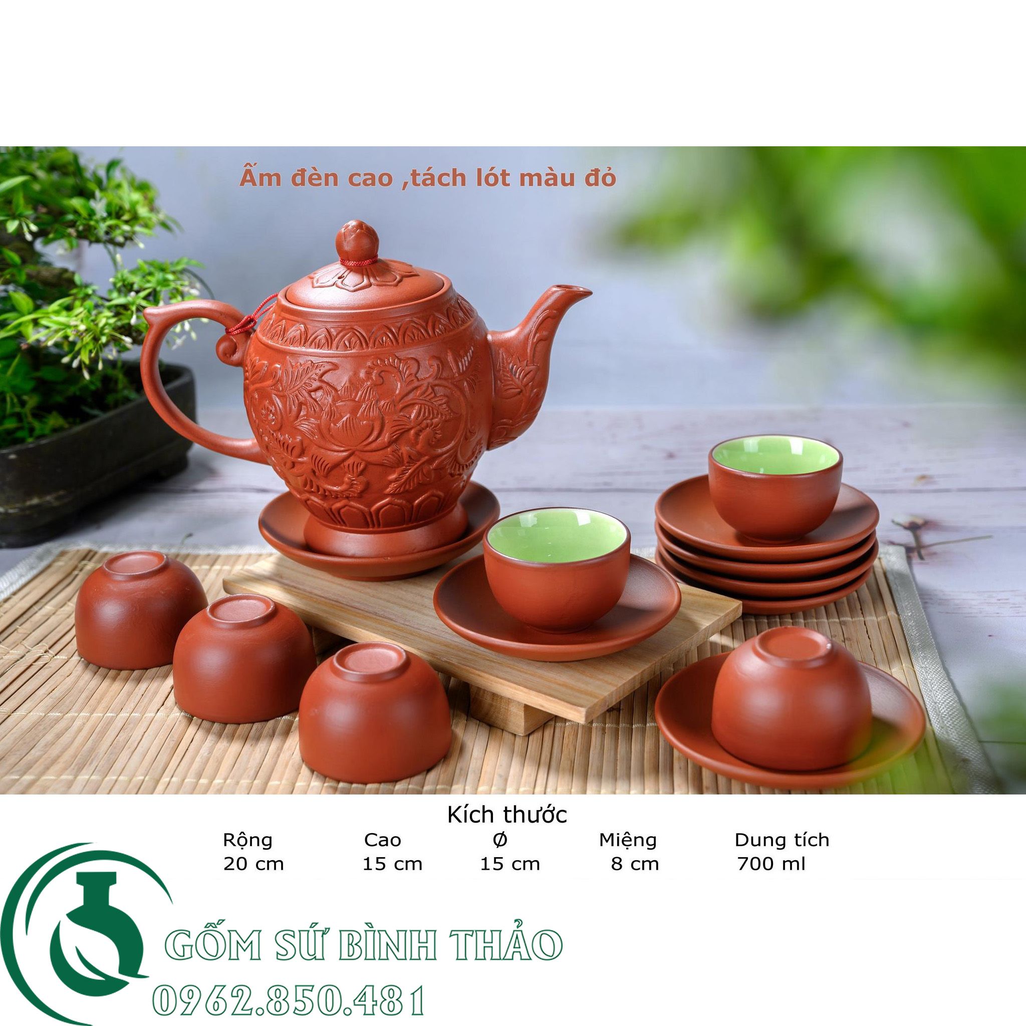 Bộ ấm trà đèn cao tử sa Bát Tràng