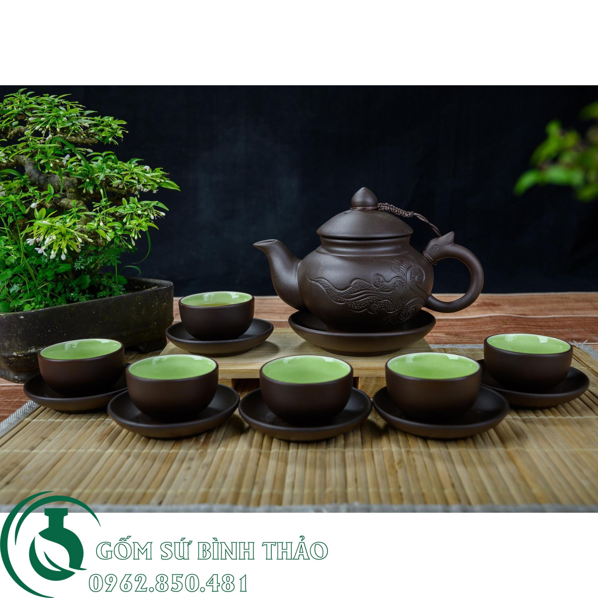 Bộ ấm chén quai rồng tử sa Bát Tràng