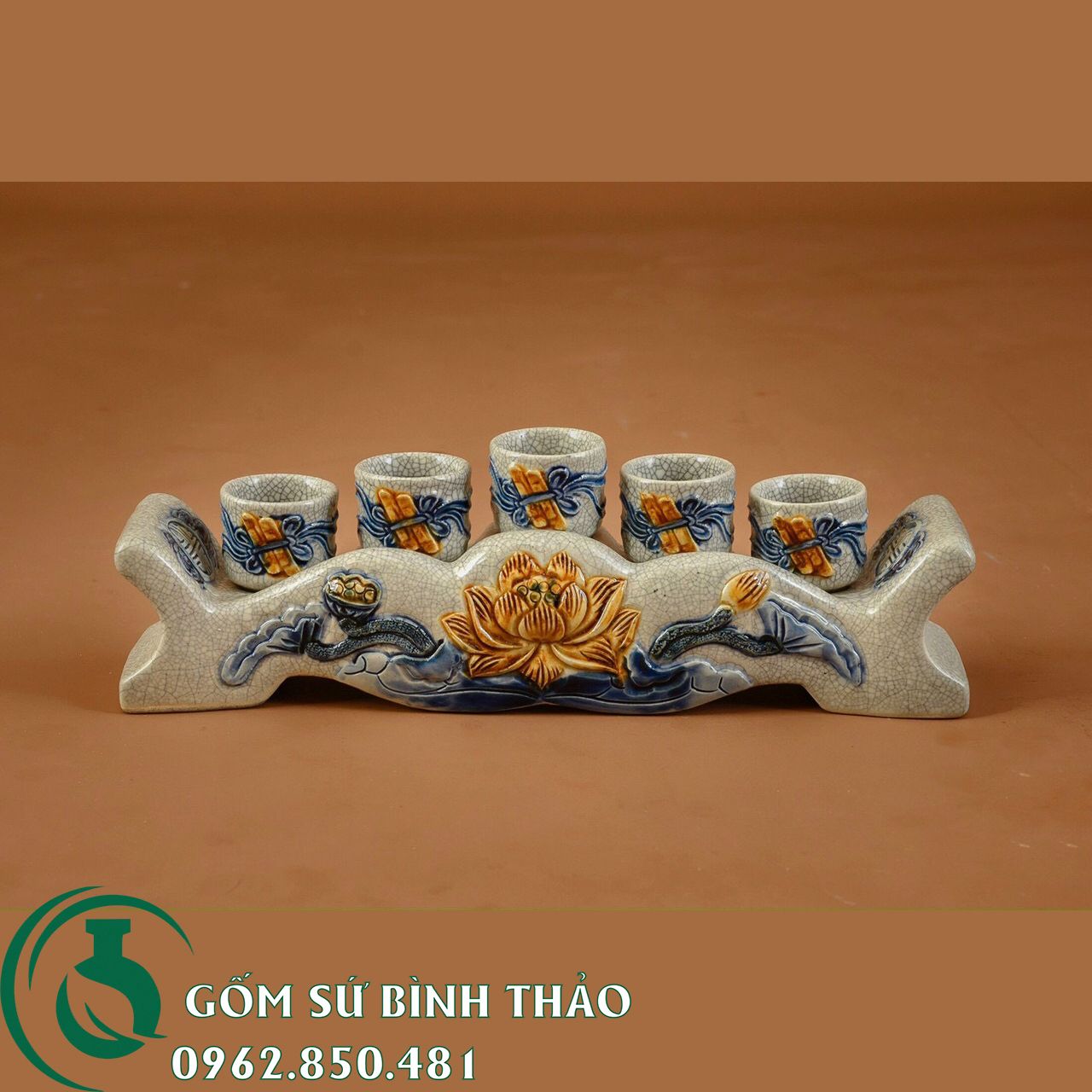 Đồ thờ Gốm sứ Men Rạn cổ Bát Tràng họa tiết sen