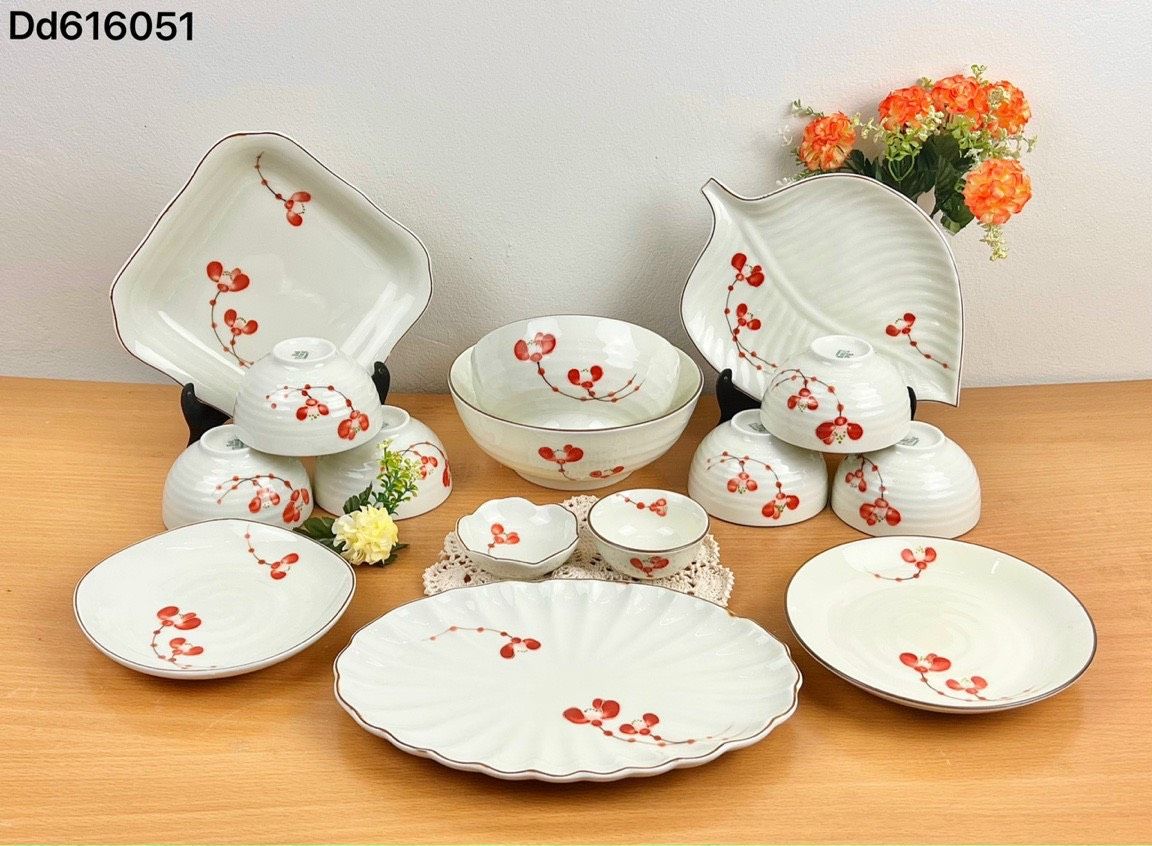 Bộ đồ ăn Vẽ tay hàng Bát Tràng họa tiết Đào đông DH
