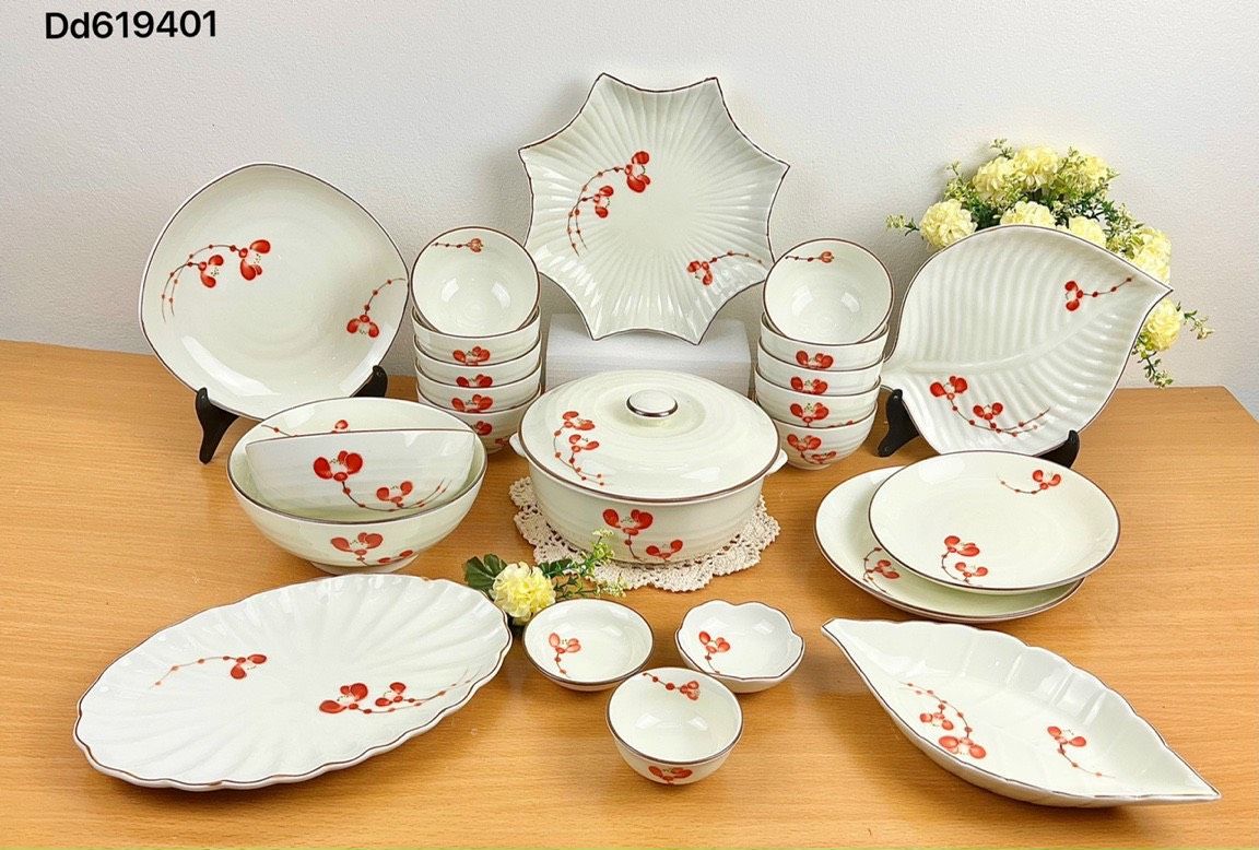 Bộ đồ ăn Vẽ tay hàng Bát Tràng họa tiết Đào đông DH