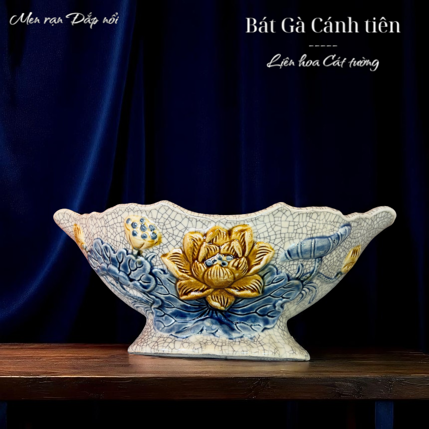 Bộ bát đĩa cúng / Bộ mặt trời men rạn nổi - Liên hoa cát tường DAV