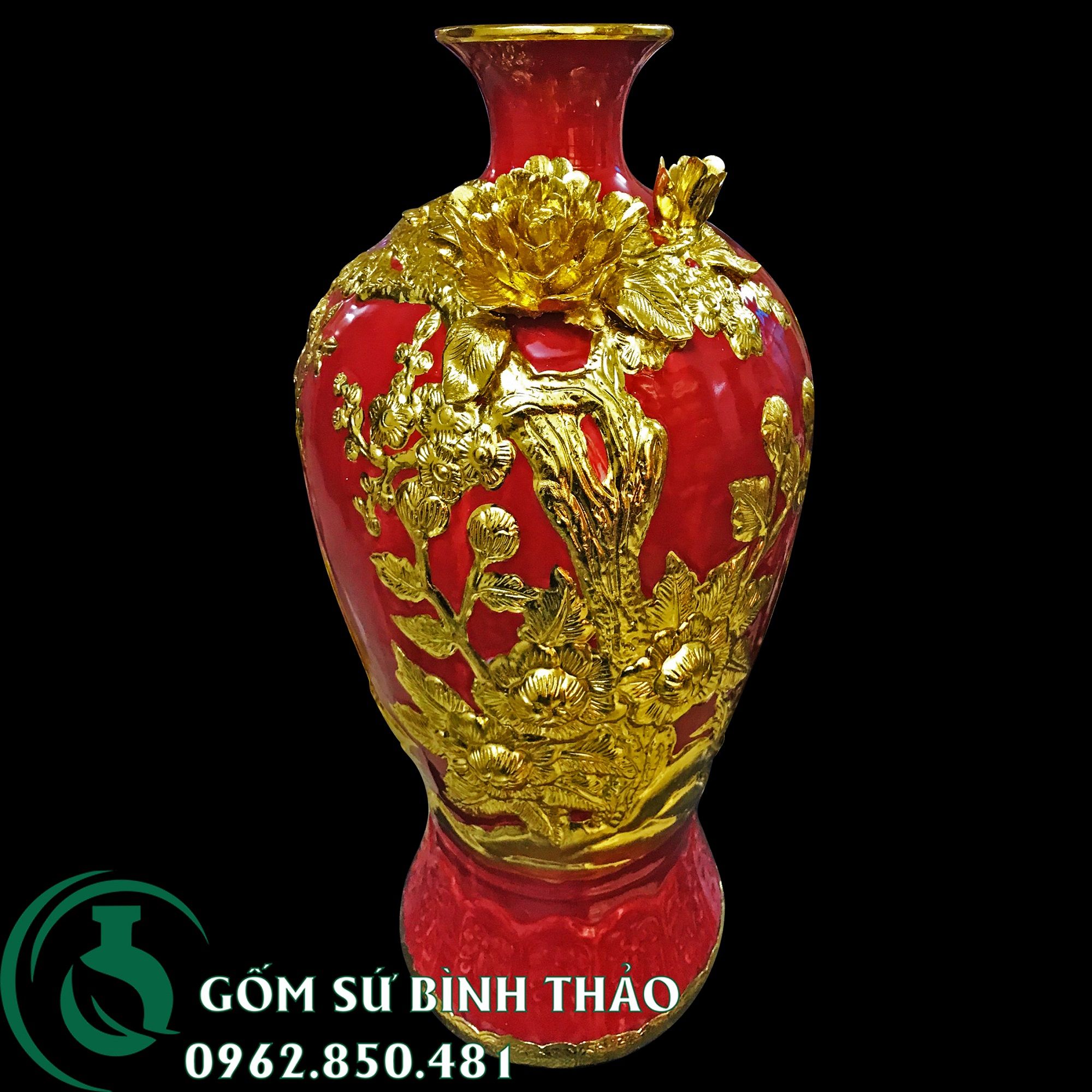 Bình mai Bát Tràng men đỏ dát vàng - thuận buồm xuôi gió