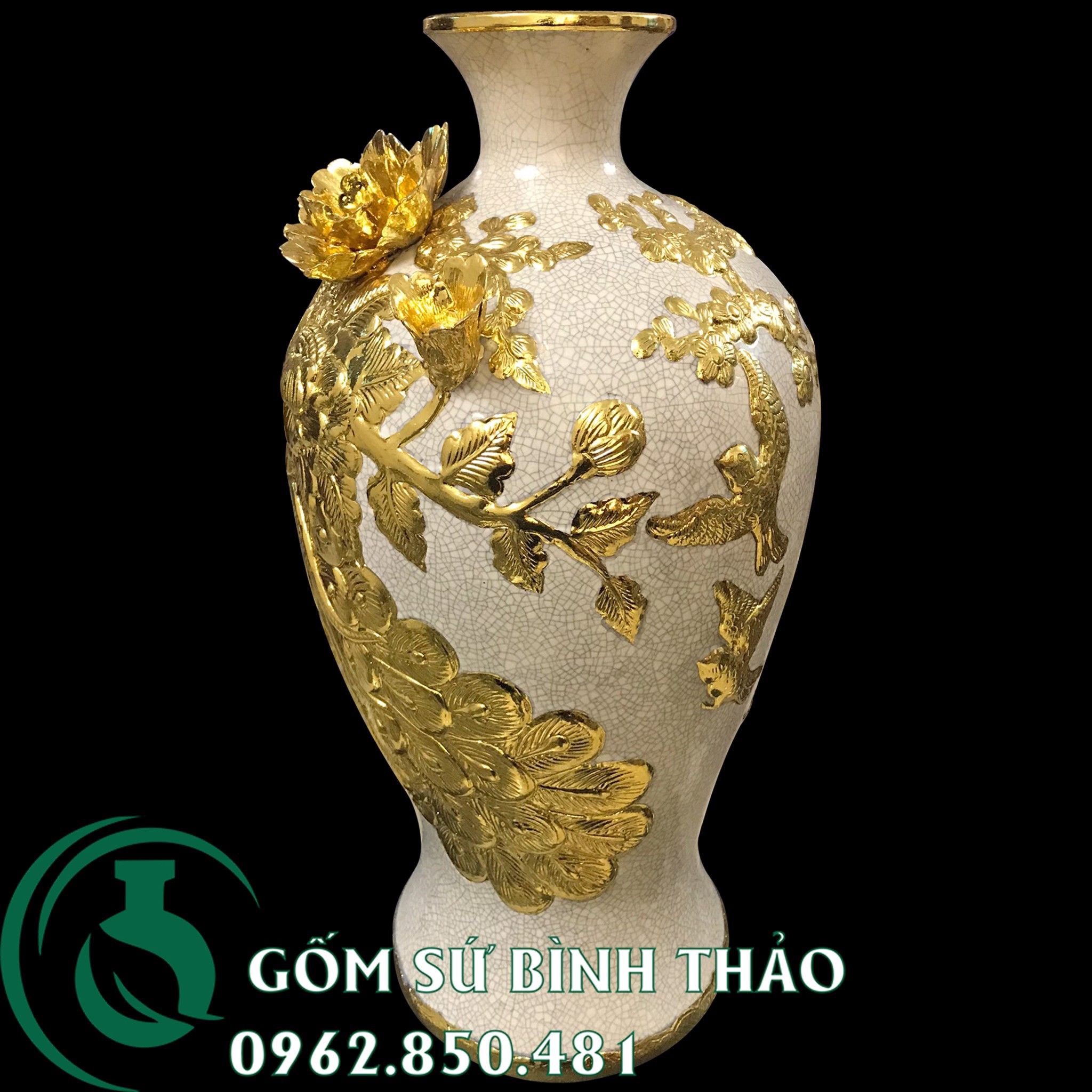 Bình mai men rạn dát vàng Bát Tràng - công thành danh toại