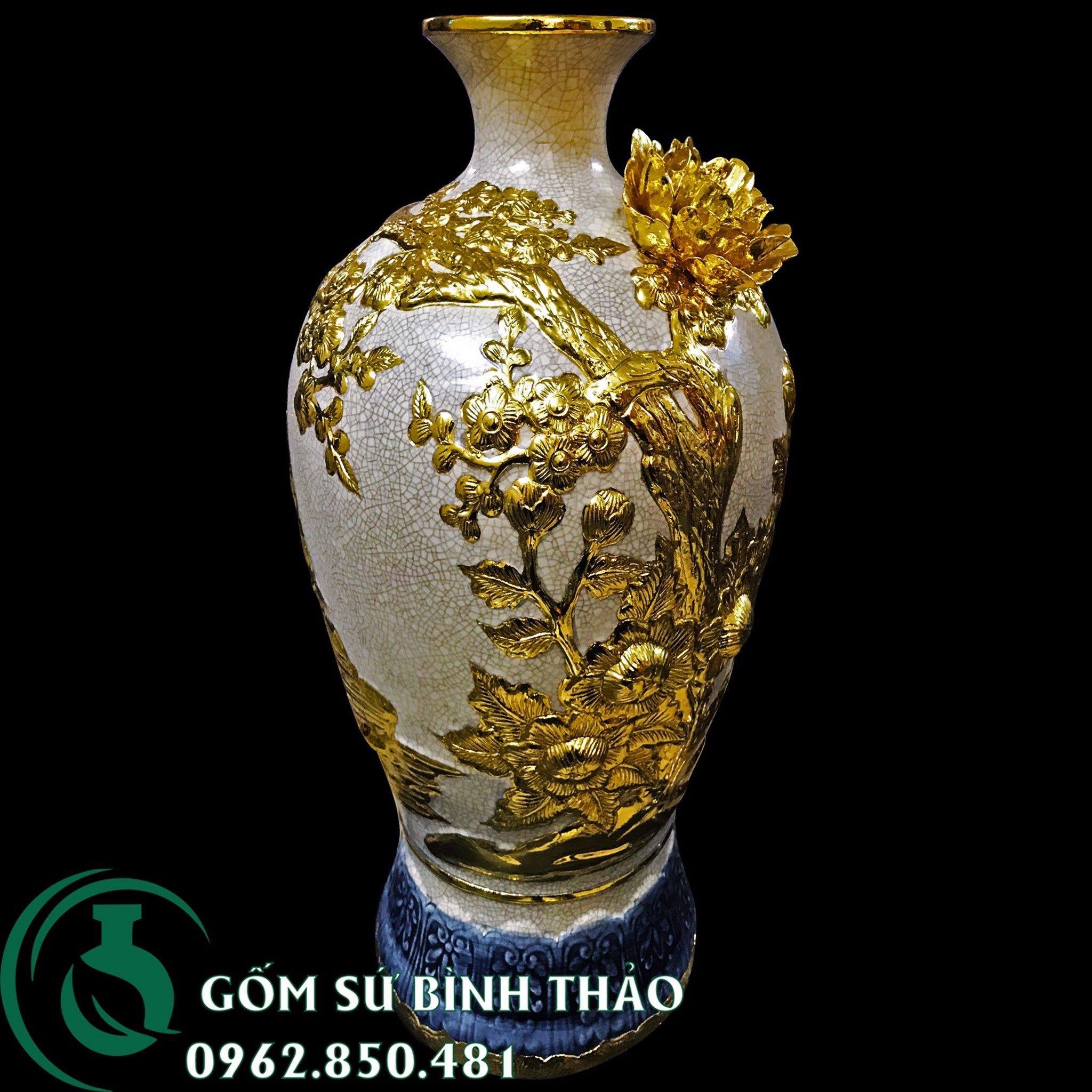 Bình mai men rạn dát vàng Bát Tràng - thuận buồm xuôi gió
