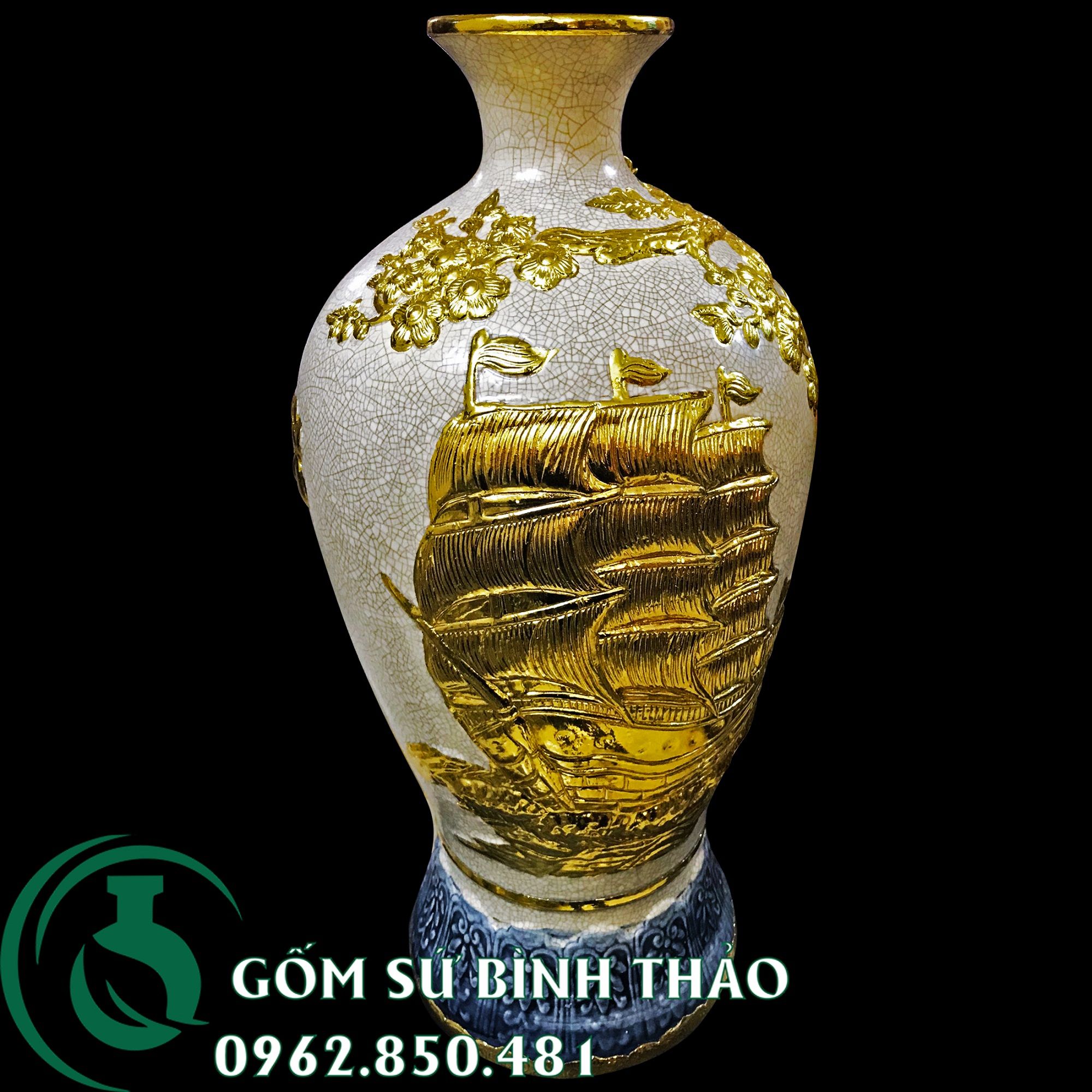 Bình mai men rạn dát vàng Bát Tràng - thuận buồm xuôi gió