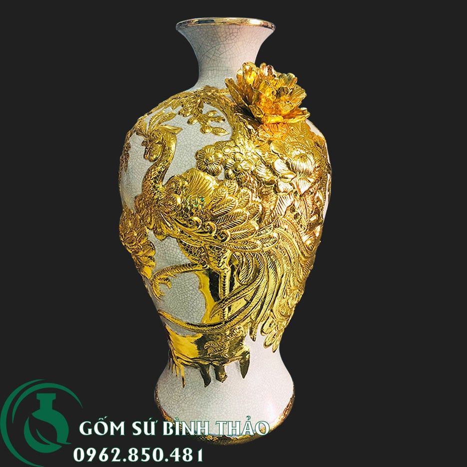 Bình mai men rạn dát vàng Bát Tràng - công thành danh toại
