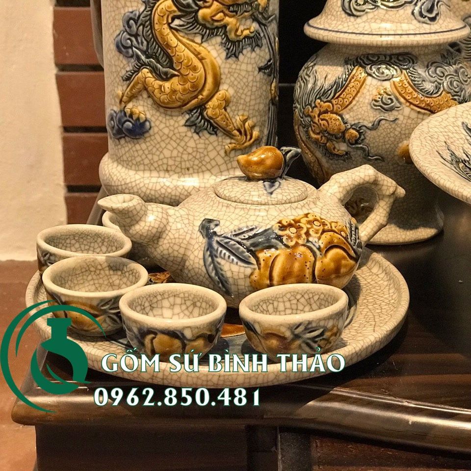 Bộ ban thờ thần tài men rạn gốm sứ Bát Tràng PATT06