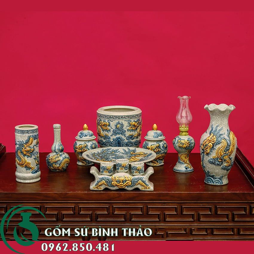 Bộ đồ thờ 1 bát hương men rạn