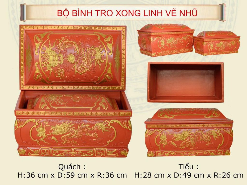 Bộ Quách Tiểu Bình Tro Xong Linh Vẽ Nhũ