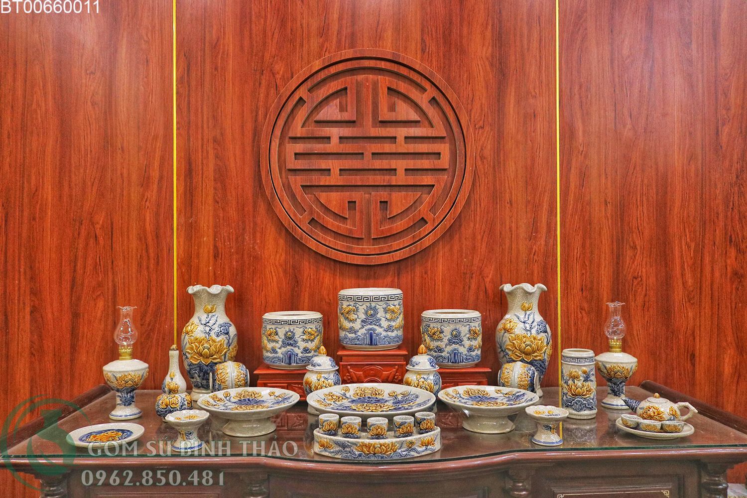 Đồ thờ gia tiên, Bộ đồ thờ gốm sứ men rạn chuẩn gốm sứ Bát Tràng BT11