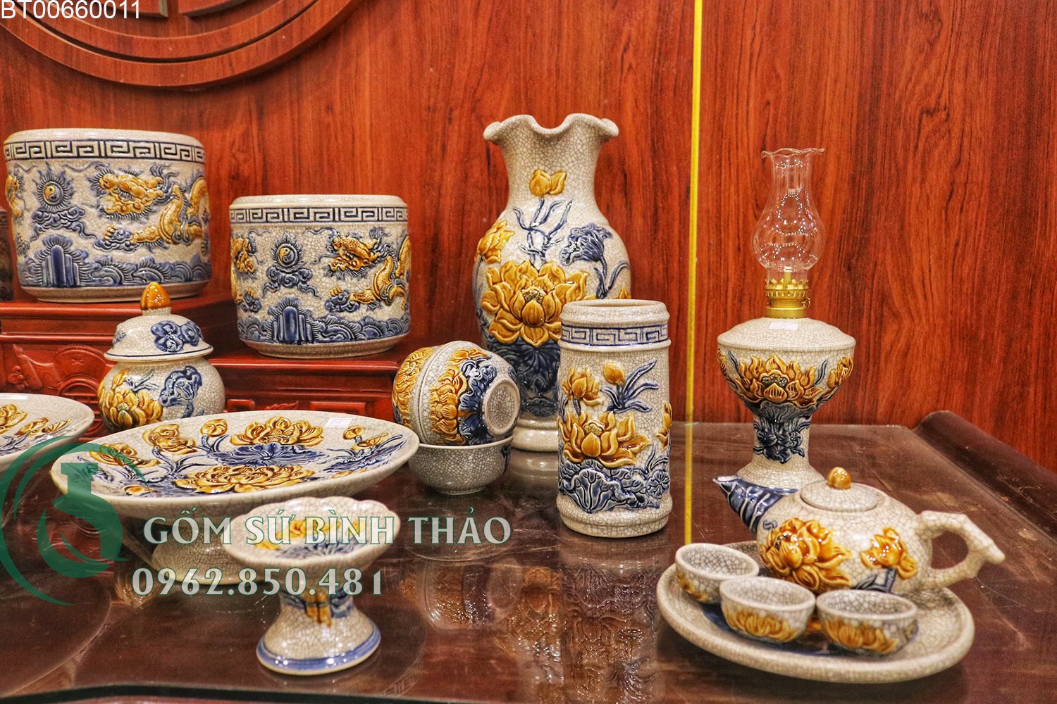 Đồ thờ gia tiên, Bộ đồ thờ gốm sứ men rạn chuẩn gốm sứ Bát Tràng BT11