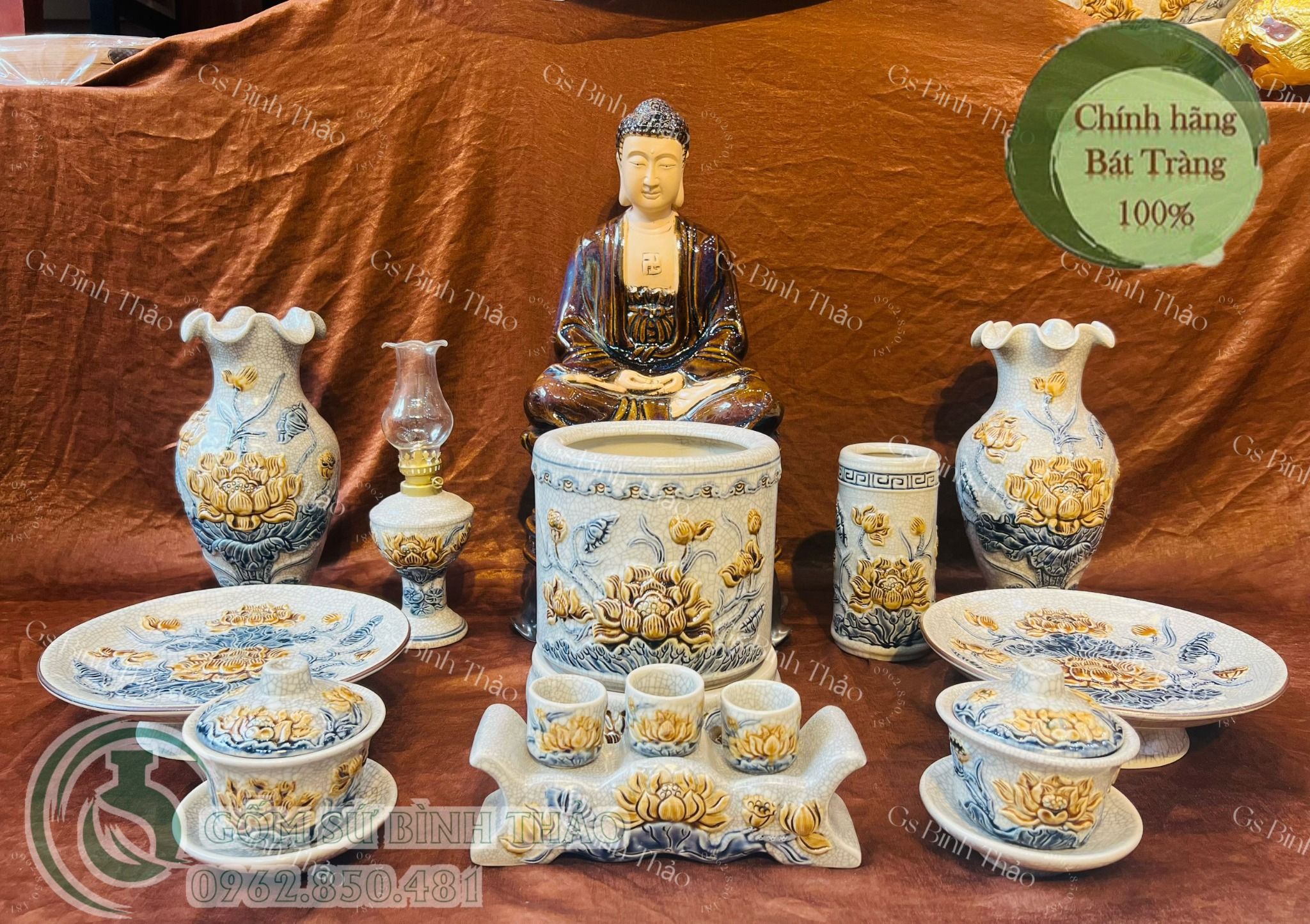 Bộ thờ phật hoa sen Bát Tràng cao cấp - BT02