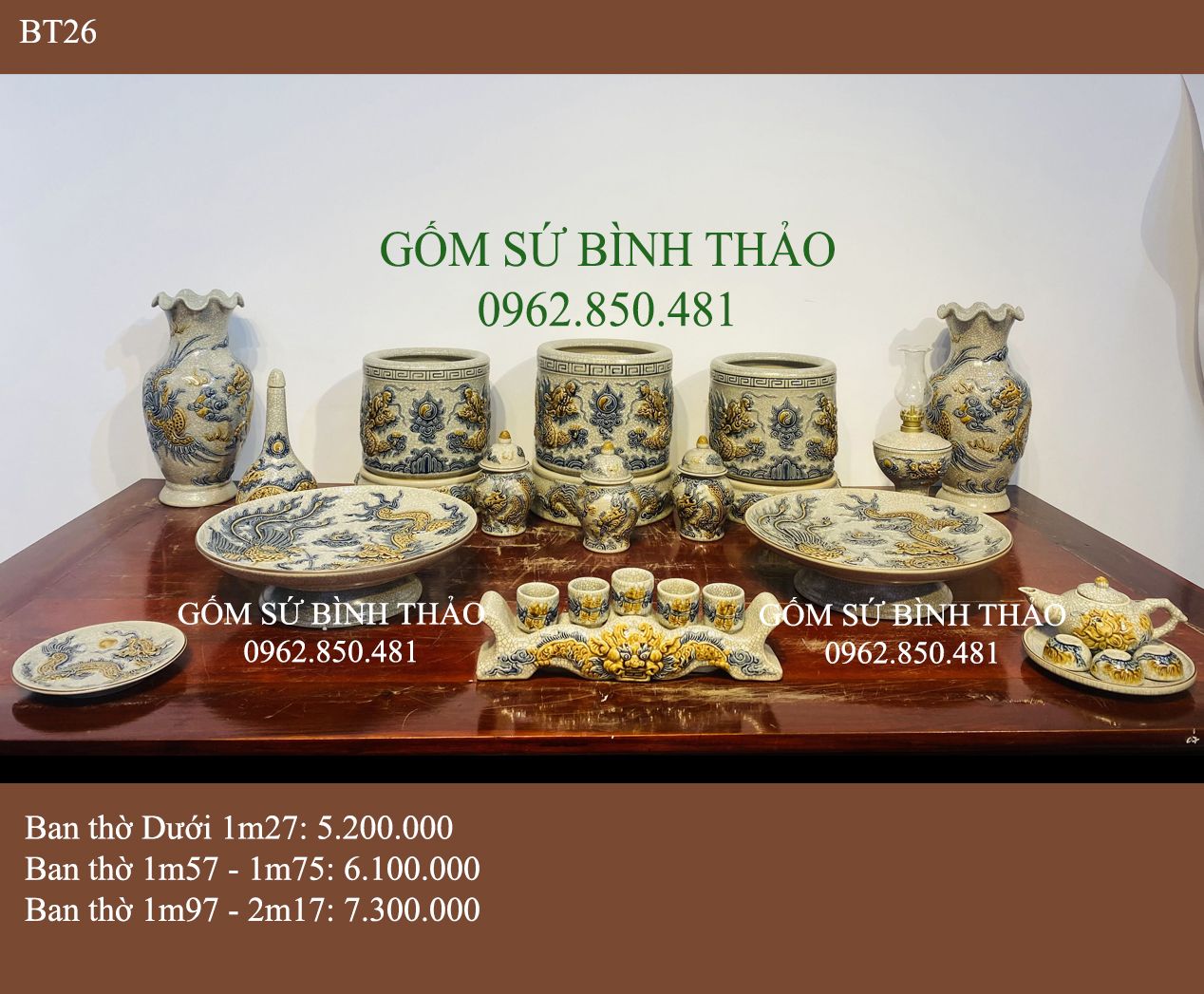 Bộ thờ Men rạn Đắp nổi Bát Tràng BT26