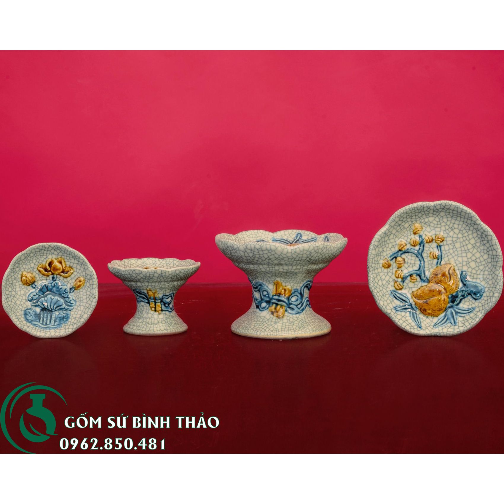 Bộ Đồ Thờ ban 1m75 Men Rạn Nổi Bát Tràng