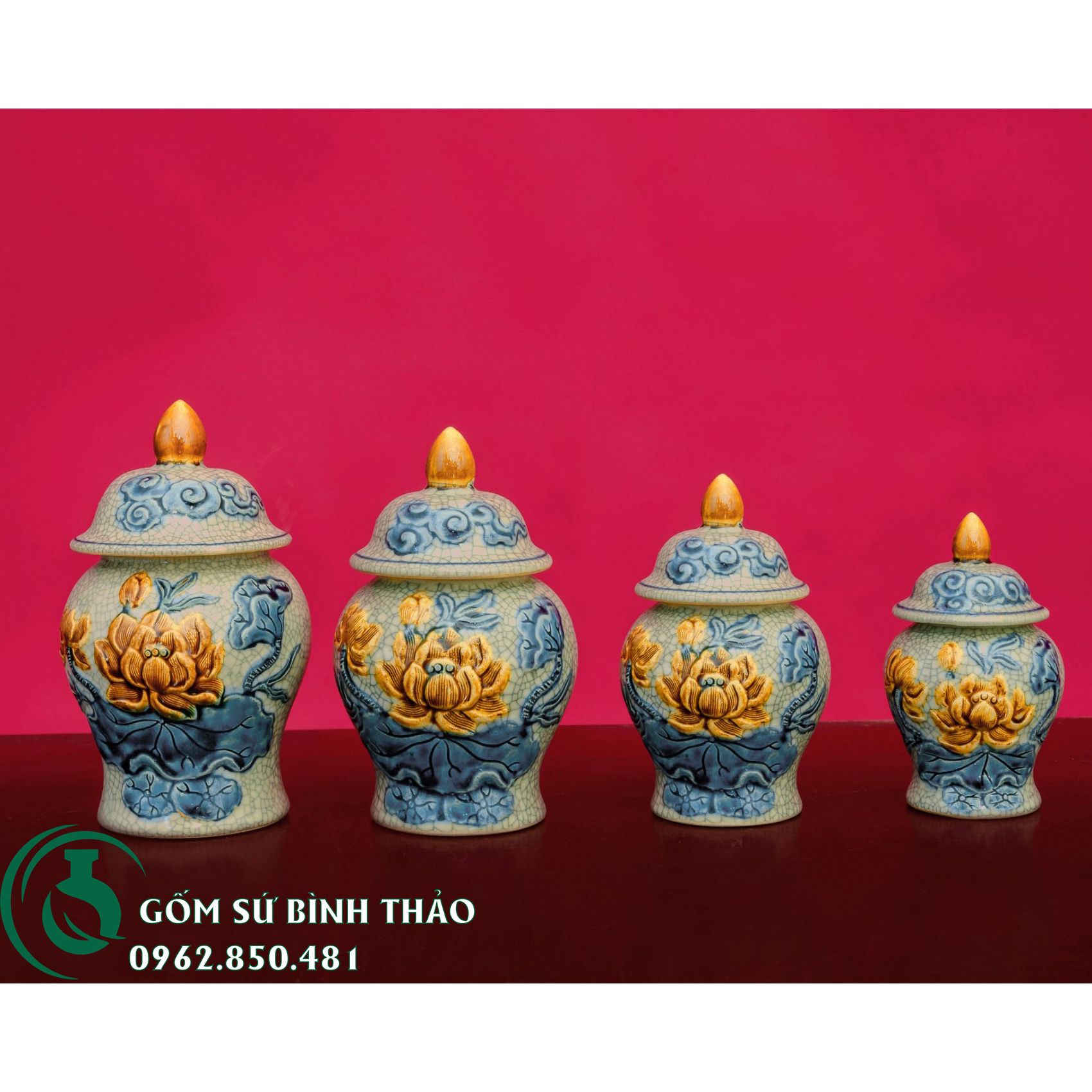 Bộ Đồ Thờ Phật Men Rạn Nổi Bát Tràng