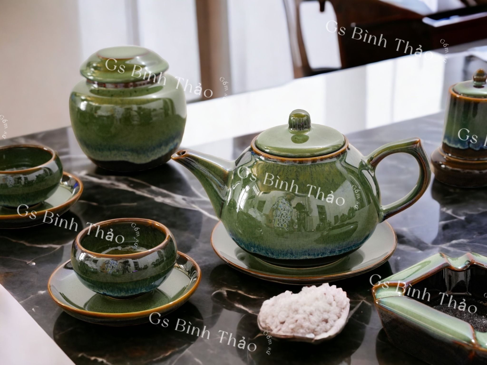 Bộ Ấm chén men Hỏa biến - Gốm sứ Bát Tràng