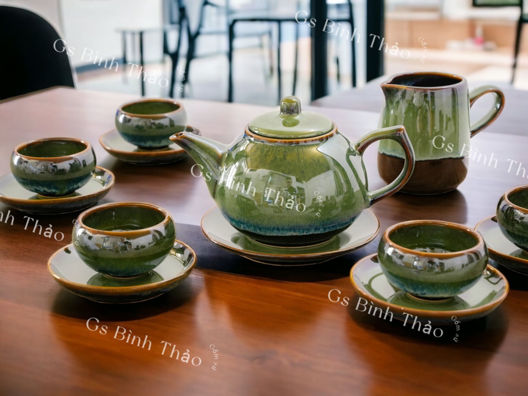 Bộ Ấm chén men Hỏa biến - Gốm sứ Bát Tràng