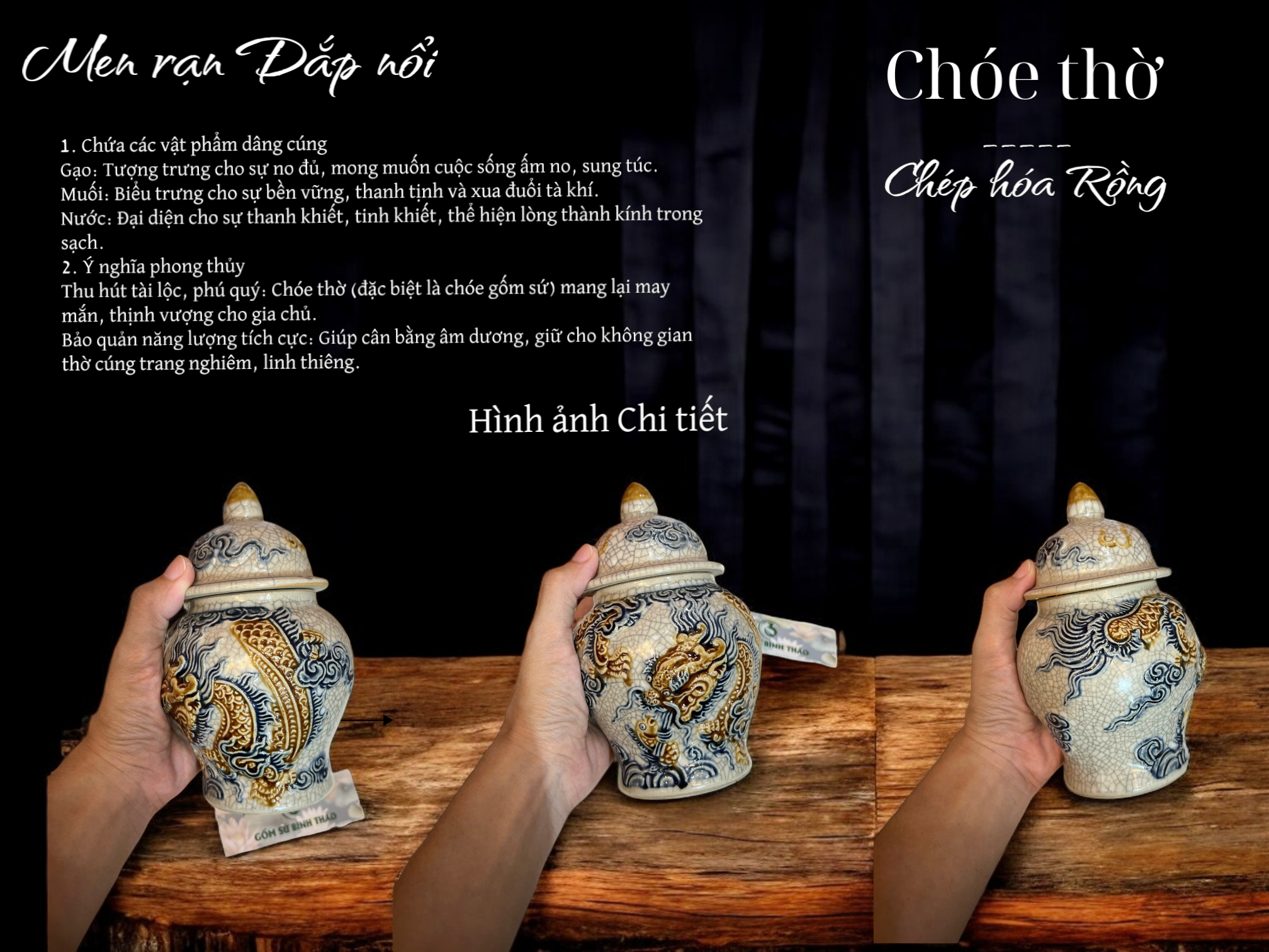 Chóe thờ Rồng Men rạn Đắp nổi PA