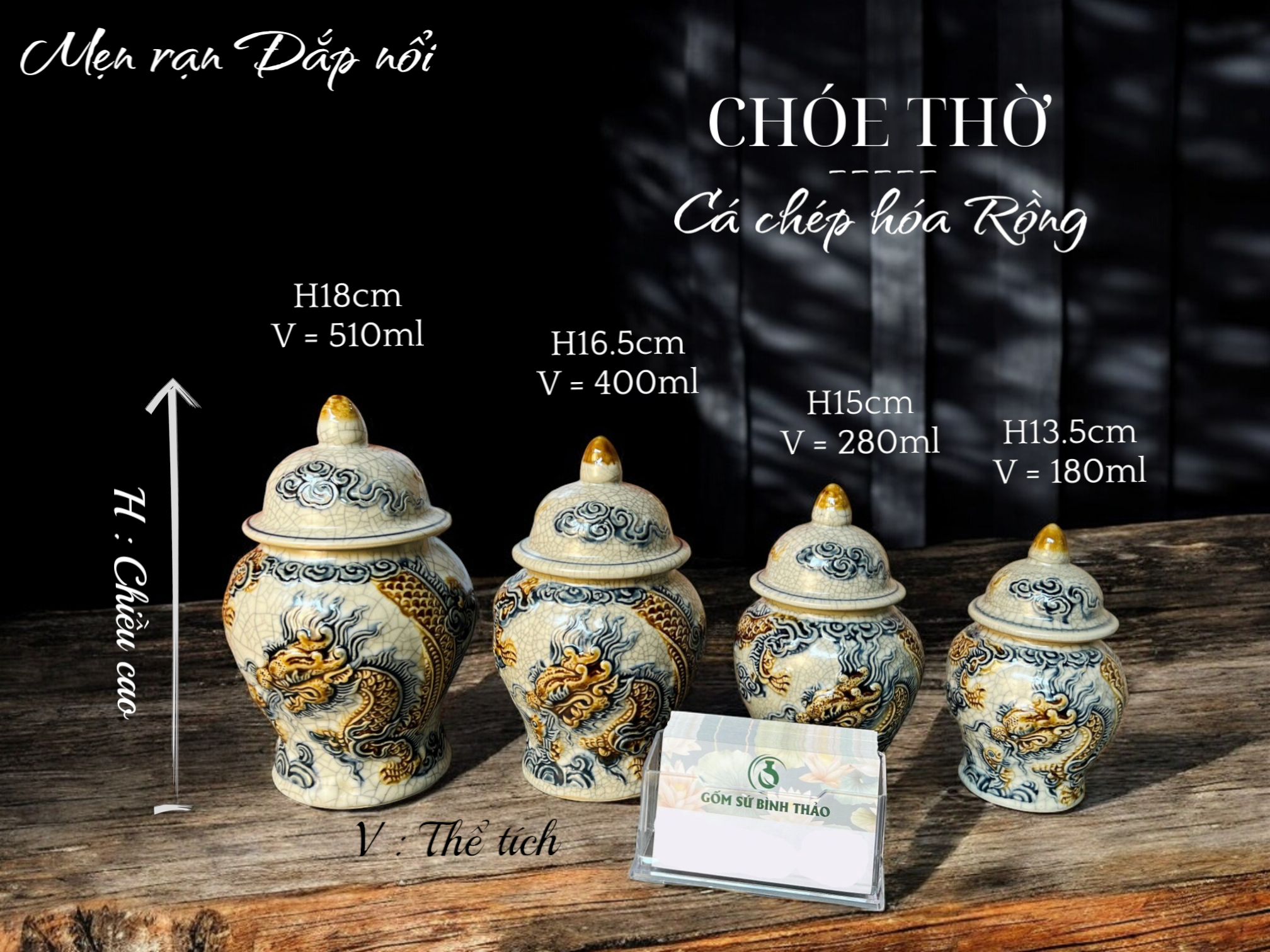 Chóe thờ Rồng Men rạn Đắp nổi PA