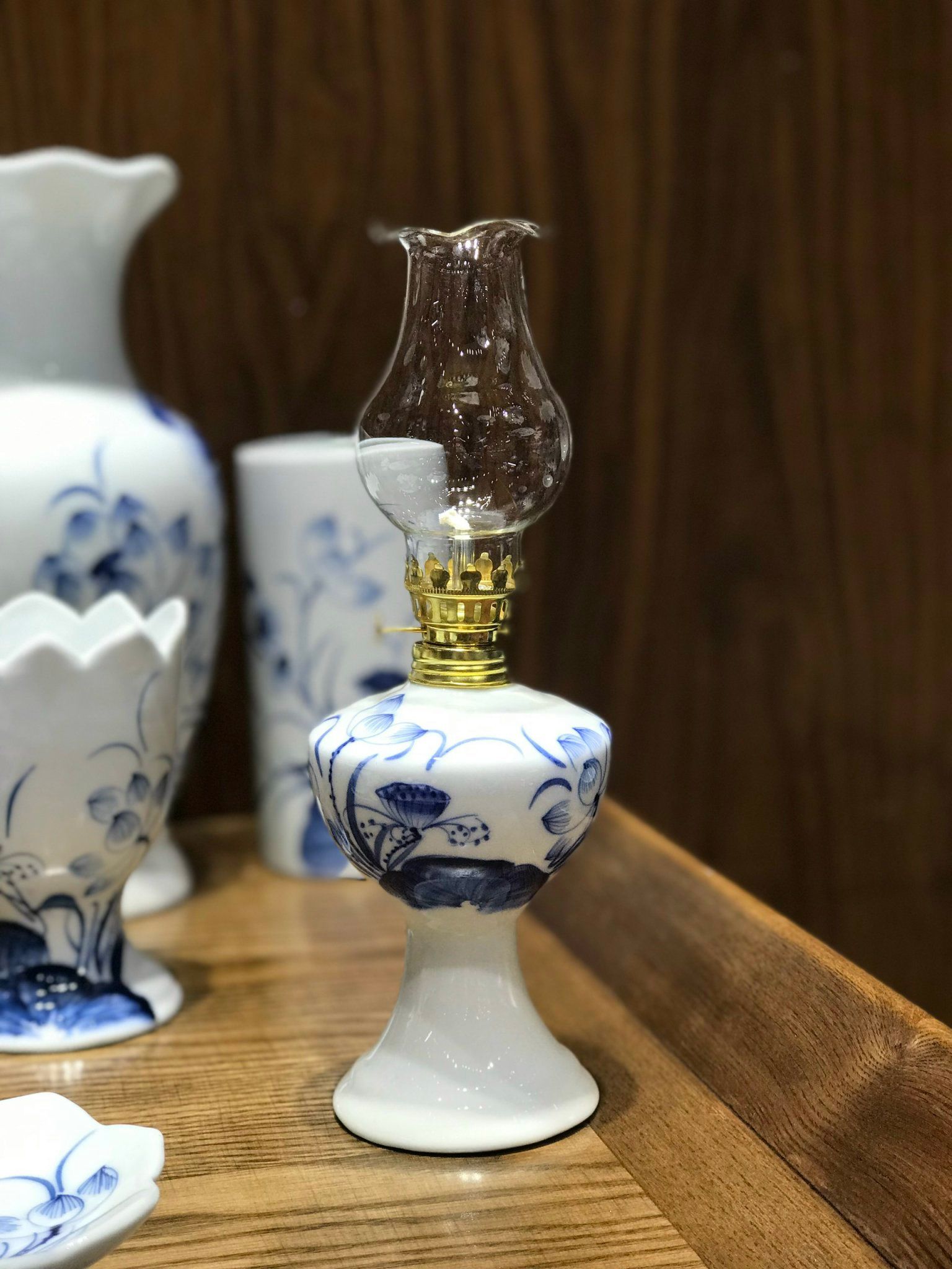 Bộ đồ thờ Bát Tràng cao cấp Sen Chàm vẽ tay TĐSC004