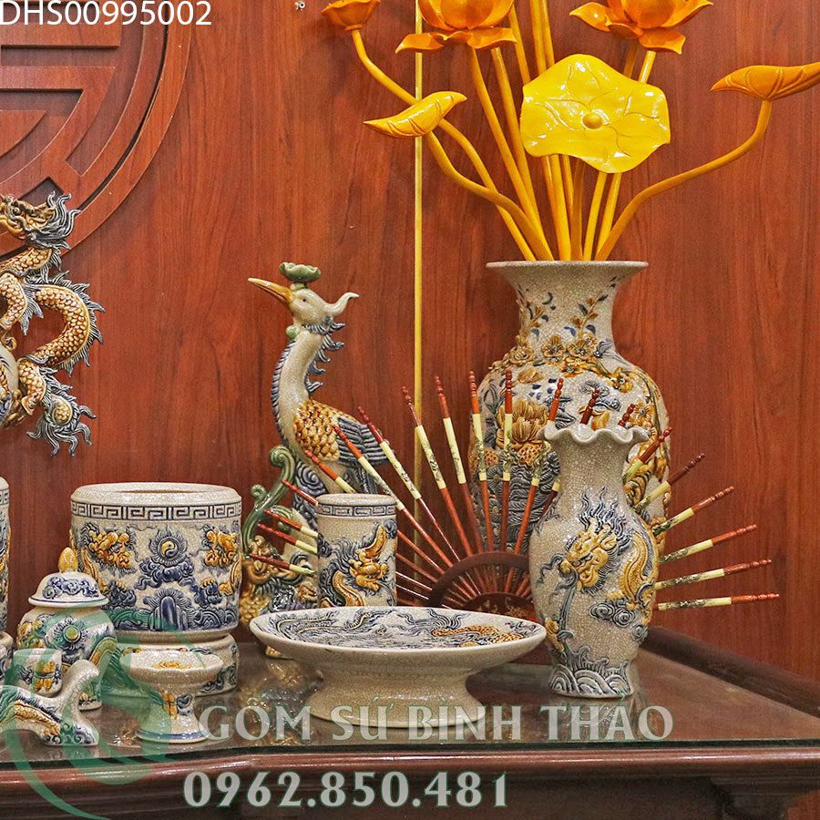 Bộ đồ thờ men rạn ban thờ 1m75, 1m97 DHS02