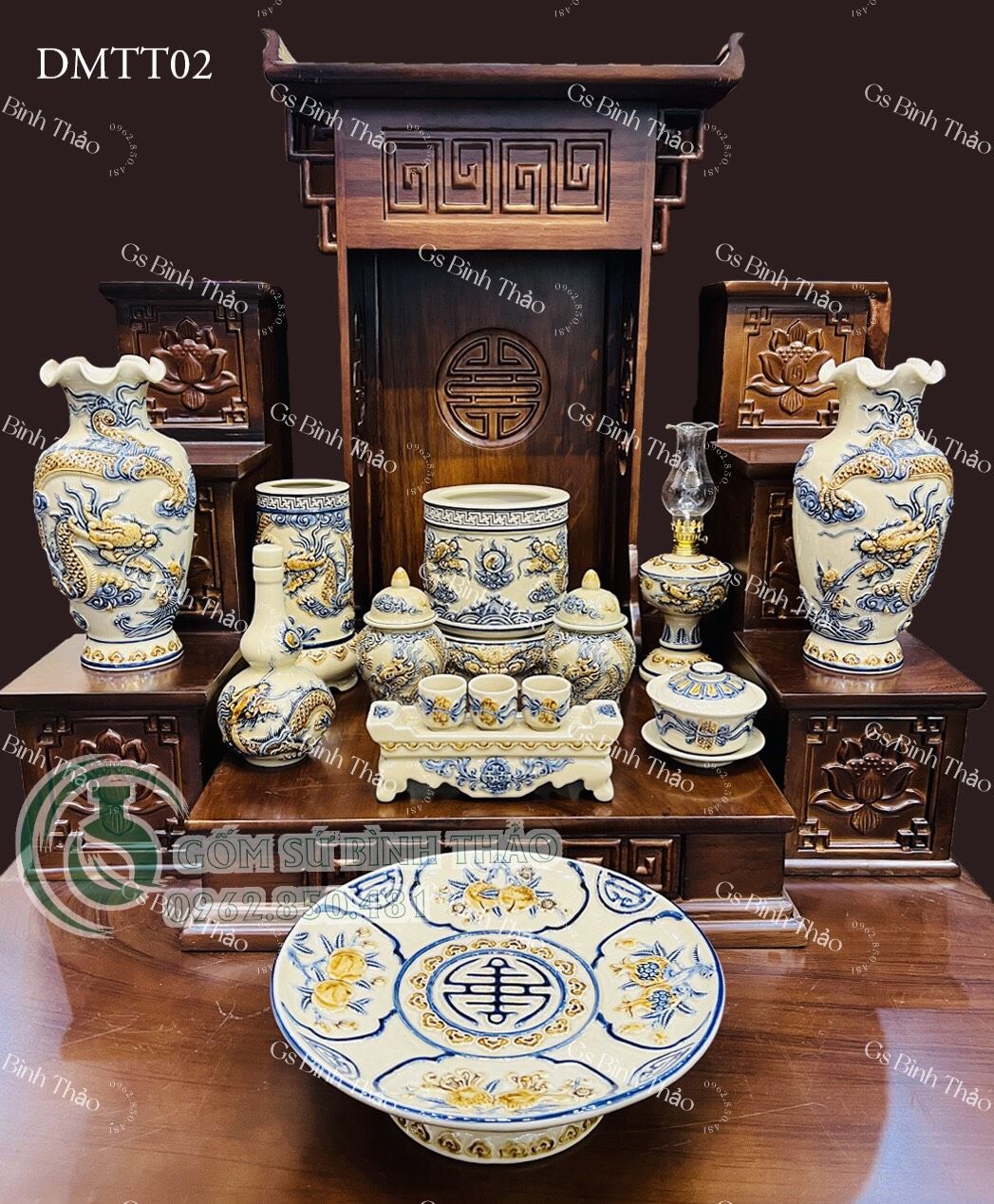 Đồ thờ Tài Địa Gốm sứ Bát Tràng Men Hoàng Thổ đắp nổi Cao cấp - Hàng Nghệ nhân DMTT02