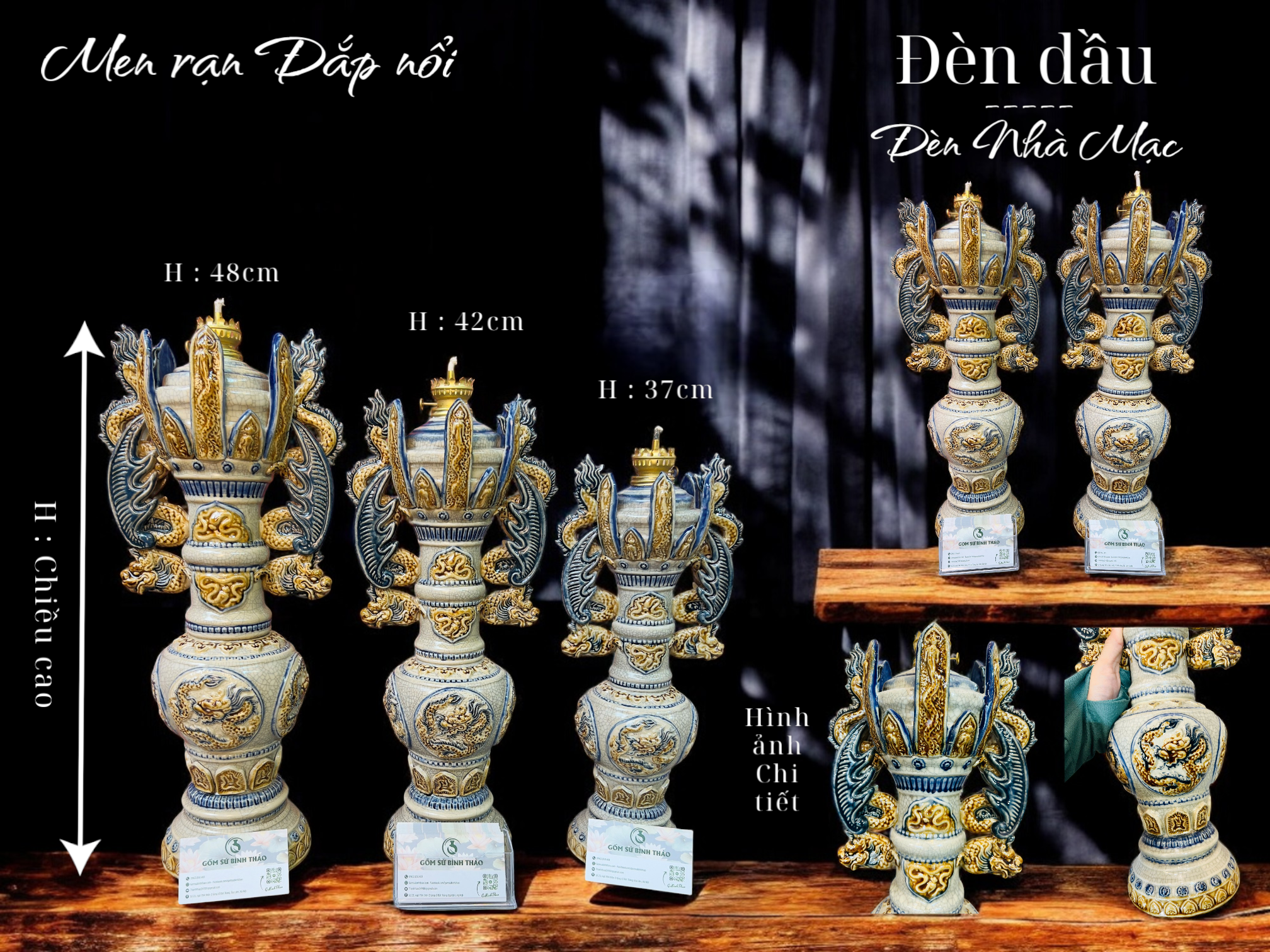 Đèn thờ Nhà Mạc Men rạn Đắp nổi CN