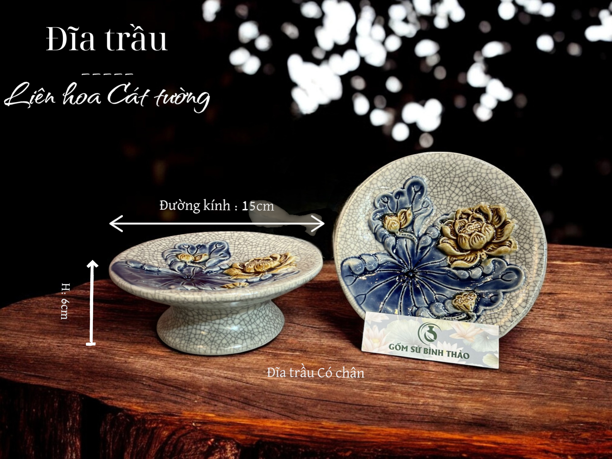 Đĩa trầu cau Men rạn đắp nổi PA