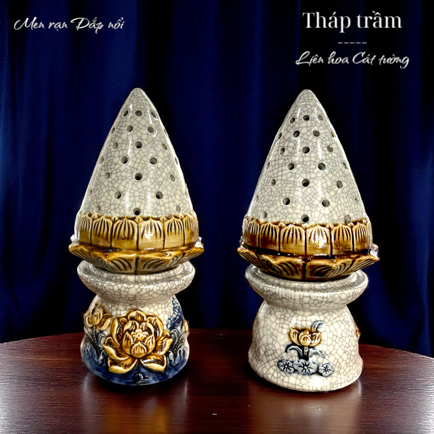 Tháp xông trầm Men rạn Đắp nổi
