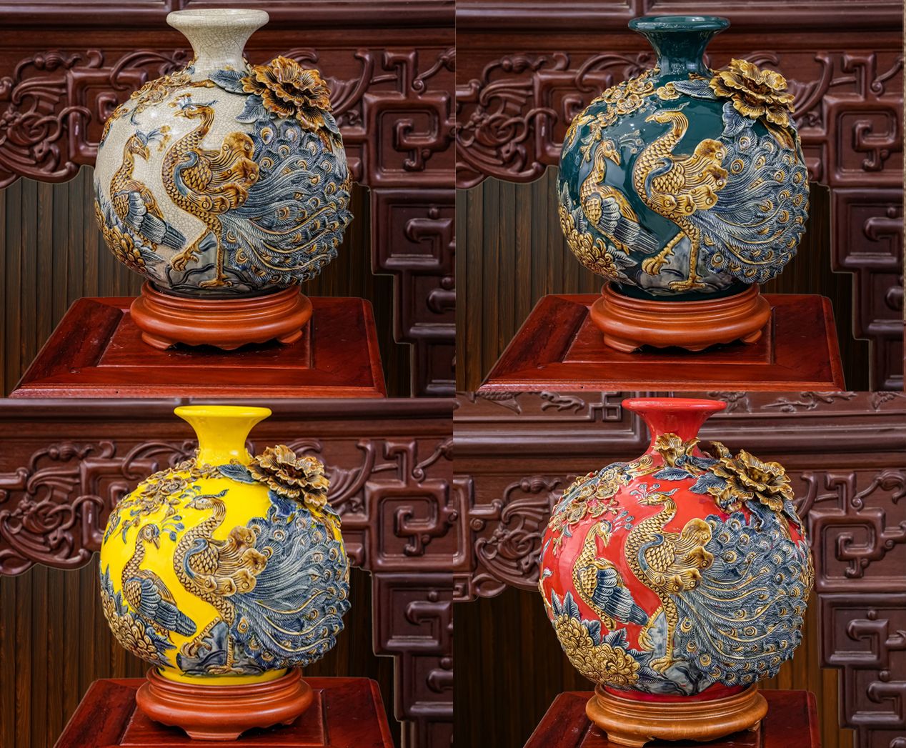 Bình hút lộc Công thành danh toại Men rạn đắp nổi Kênh đuôi 3D - Hàng nghệ nhân Bát Tràng HN