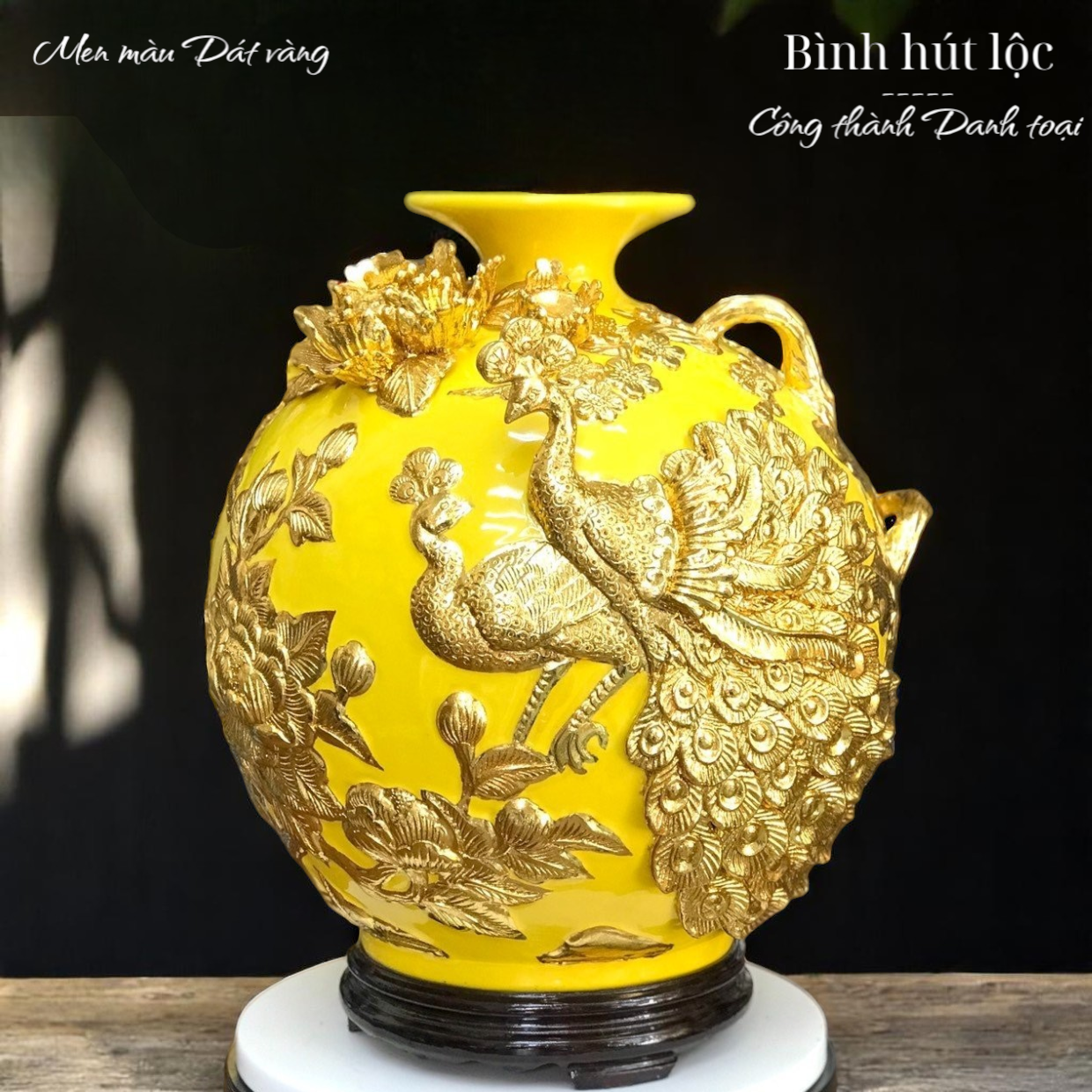 Bình hút lộc Công thành Danh toại Đắp nổi Dát vàng - Hàng Nghệ nhân Bát Tràng