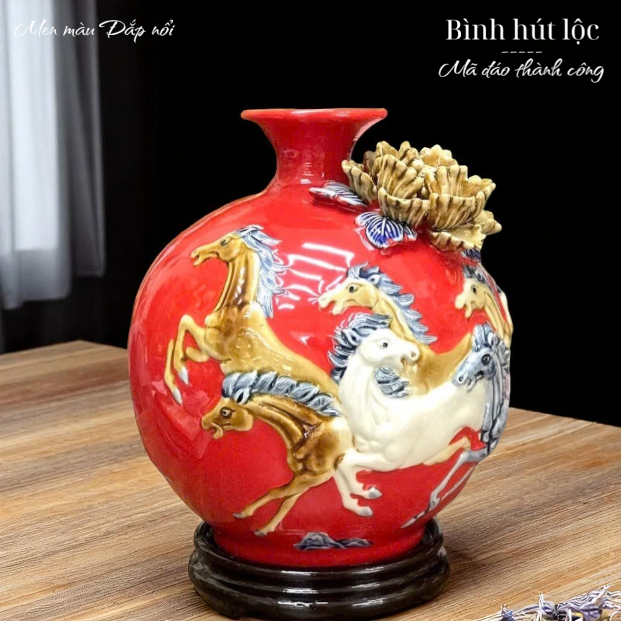 Bình hút tài lộc phong thủy Mã đáo thành công đủ màu cho các bản mệnh gốm Bát Tràng HLVHMĐ