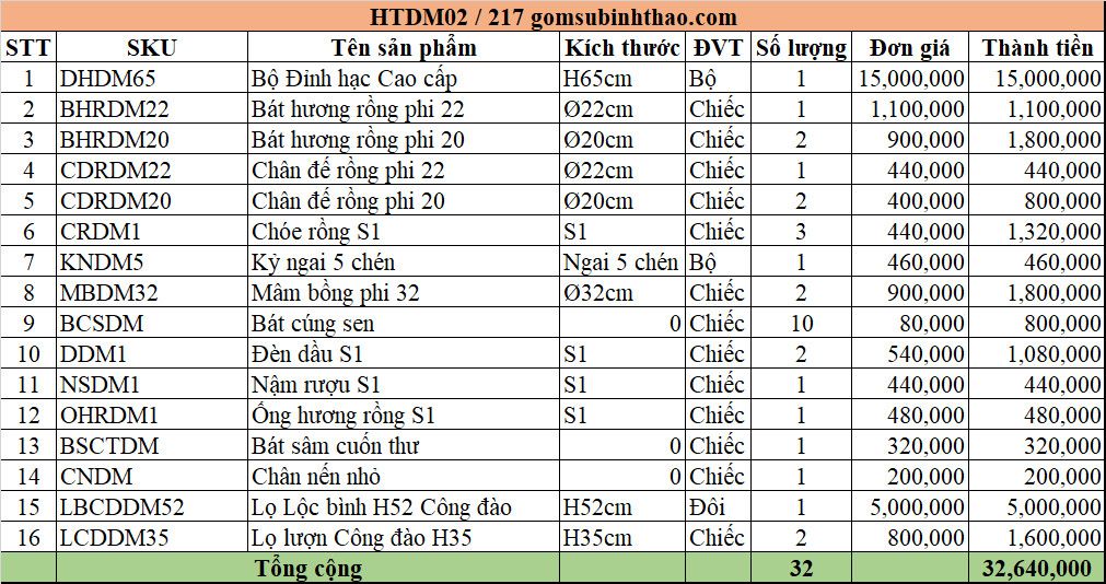 Bộ Đồ thờ Gia tiên Gốm sứ Bát Tràng Men Hoàng Thổ đắp nổi Gốm Nghệ nhân Bát Tràng HTDM02