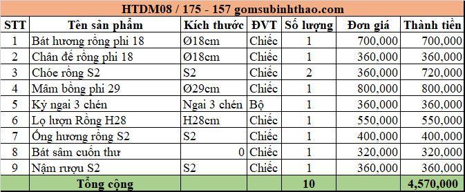 Bộ Đồ thờ Chung cư Men Hoàng Thổ đắp nổi Gốm Nghệ nhân Bát Tràng HTDM08