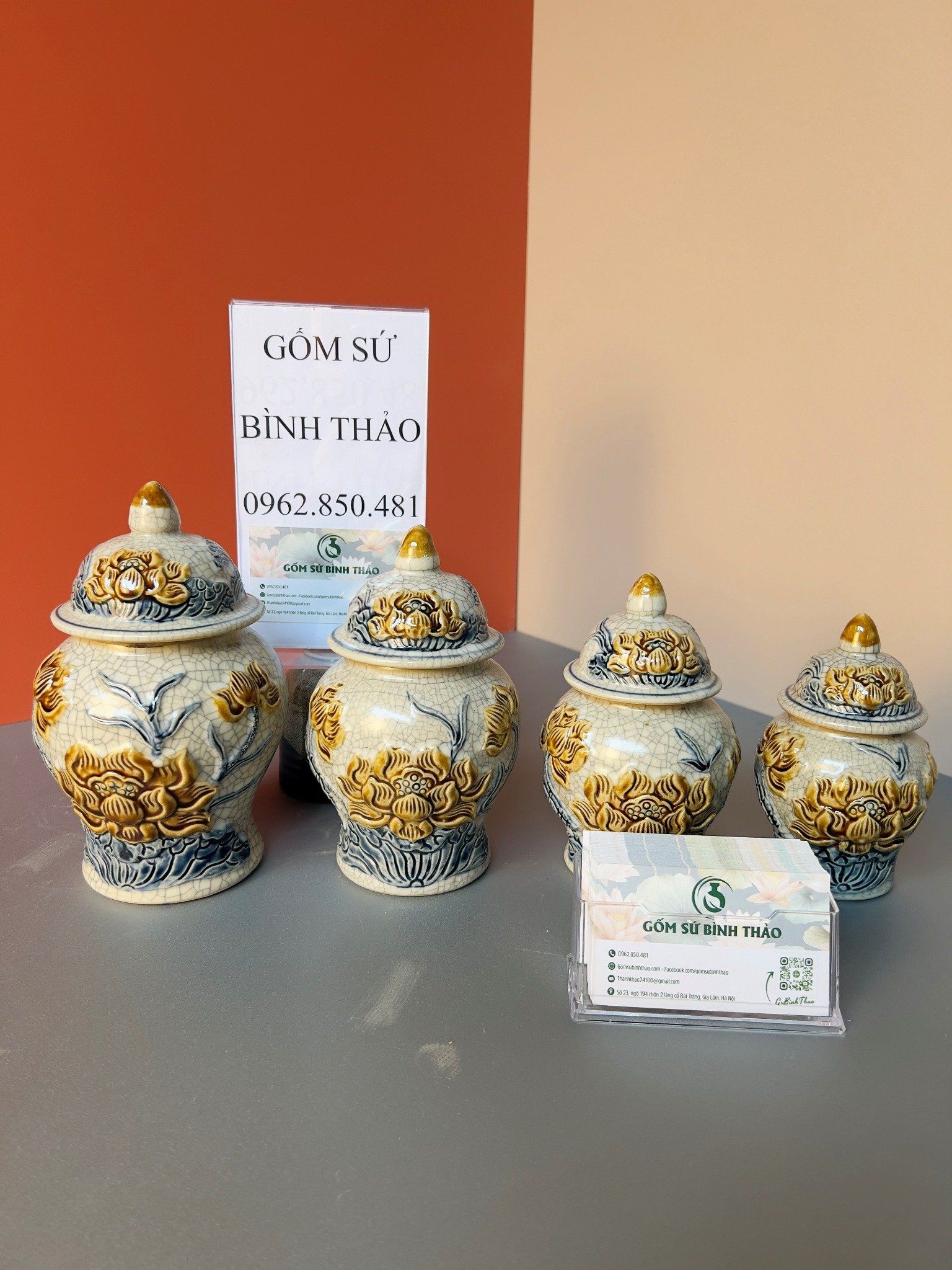 Đồ thờ bát tràng, Gốm sứ thờ cúng Bát Tràng Men rạn Đắp nổi - Hàng chuẩn Nghệ nhân MRBT10
