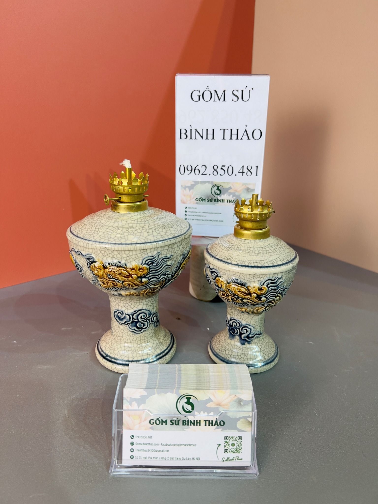 Bộ đồ thờ Men Rạn đắp nổi Bát Tràng hàng Nghệ nhân BT16
