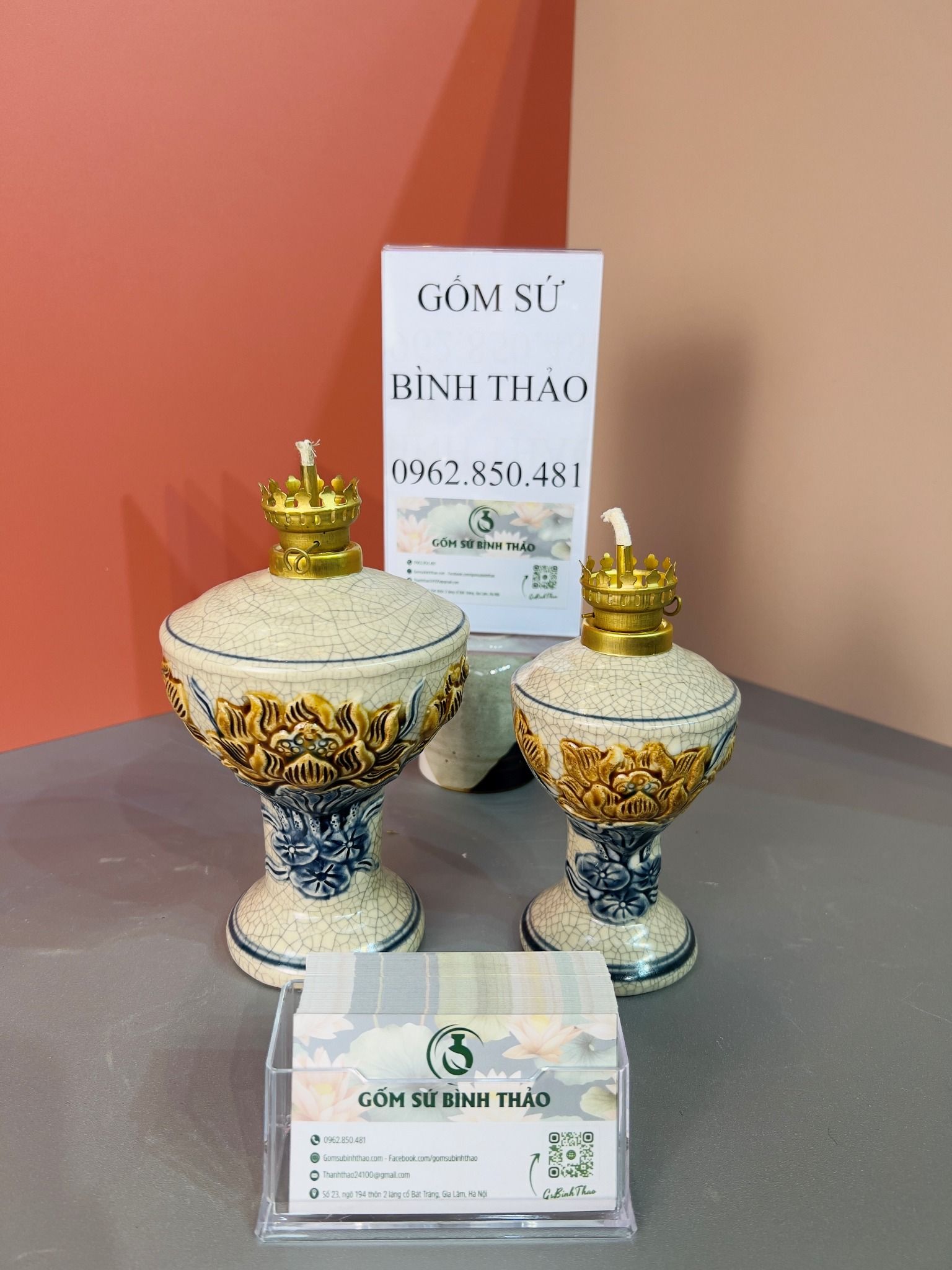 Đồ thờ bát tràng, Gốm sứ thờ cúng Bát Tràng Men rạn Đắp nổi - Hàng chuẩn Nghệ nhân MRBT10