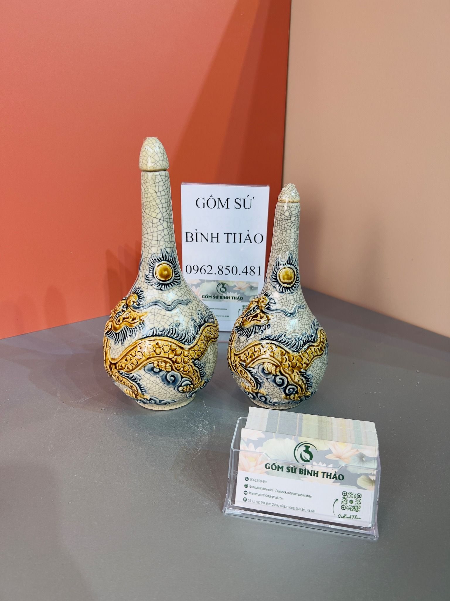Bộ đồ thờ cơ bản thờ Gia tiên Gốm sứ Men rạn Đắp nổi Bát Tràng BT22