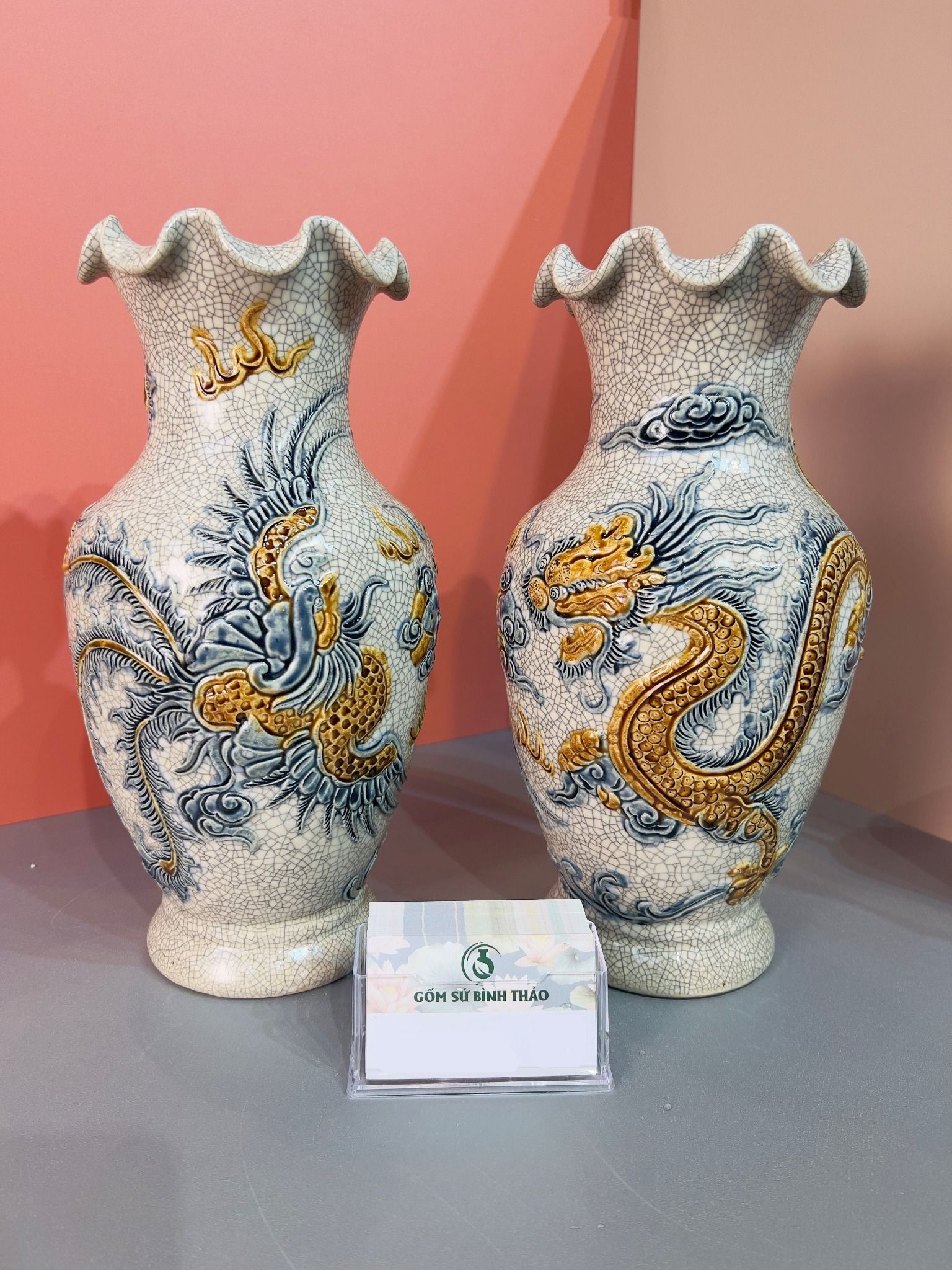 Lọ lượn Rồng Men rạn Đắp nổi PA