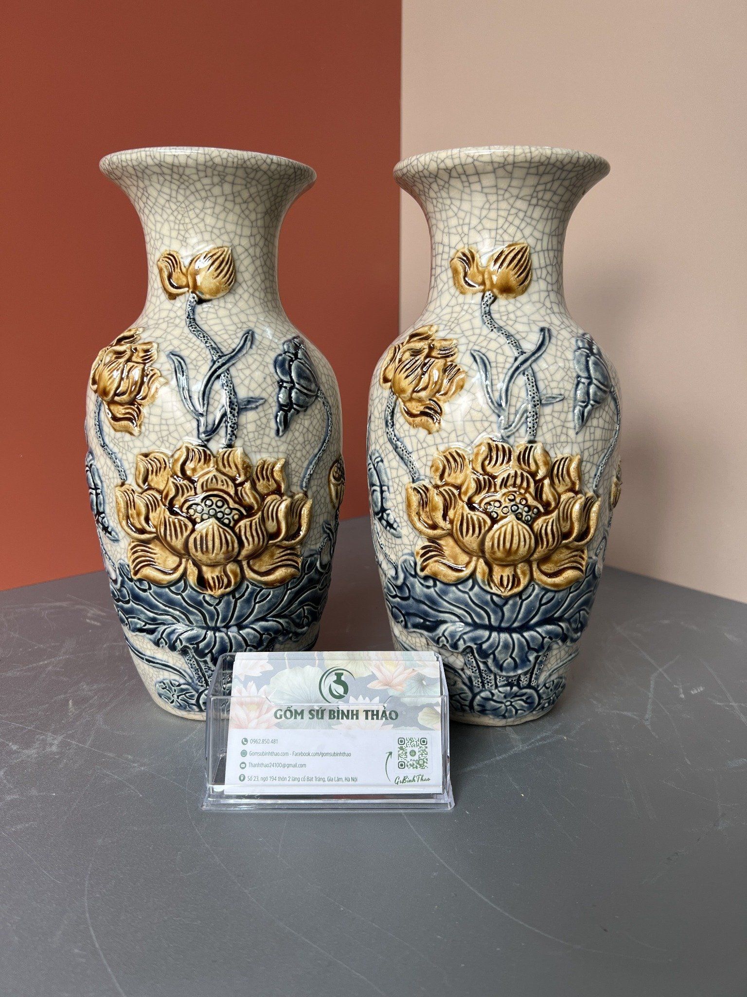 Đồ thờ bát tràng, Gốm sứ thờ cúng Bát Tràng Men rạn Đắp nổi - Hàng chuẩn Nghệ nhân MRBT10