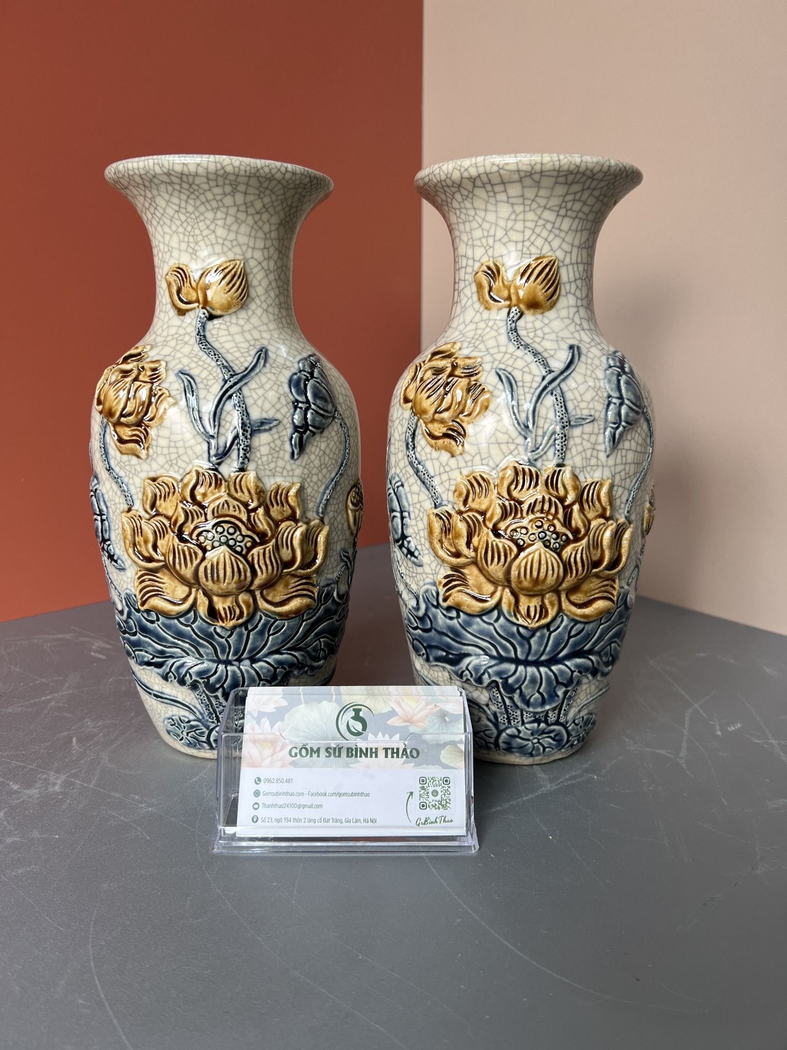 Bộ đồ thờ 3 bát hương thờ Gia tiên Gốm sứ Men rạn Đắp nổi Bát Tràng BT20