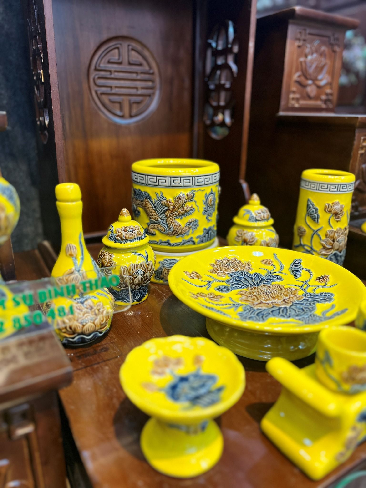 Bộ đồ thờ Thần Tài Gốm sứ Bát Tràng Hợp mệnh Kim & Thủy - Gốm nghệ nhân Bát Tràng PATT19