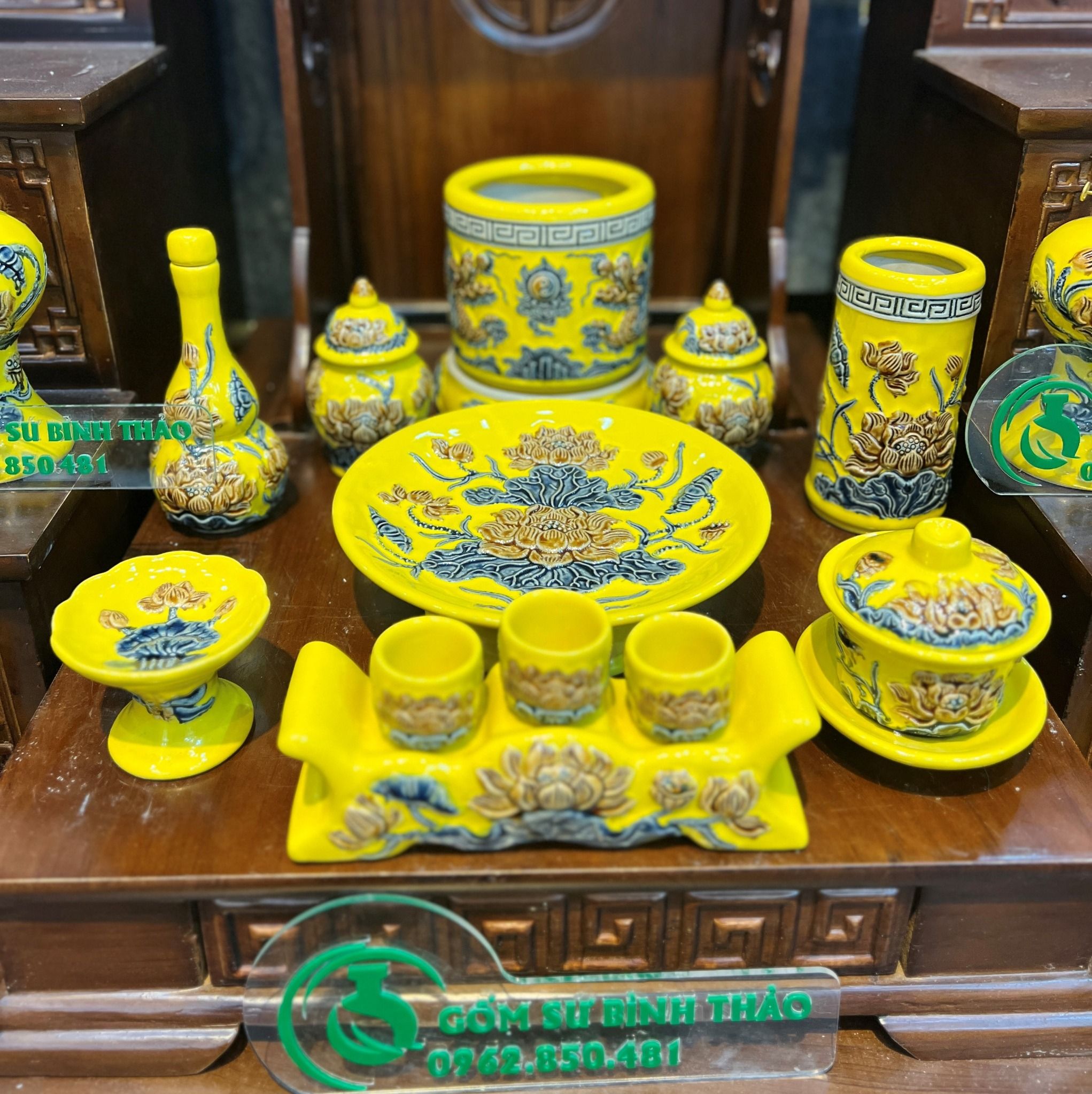 Bộ đồ thờ Thần Tài Gốm sứ Bát Tràng Hợp mệnh Kim & Thủy - Gốm nghệ nhân Bát Tràng PATT19