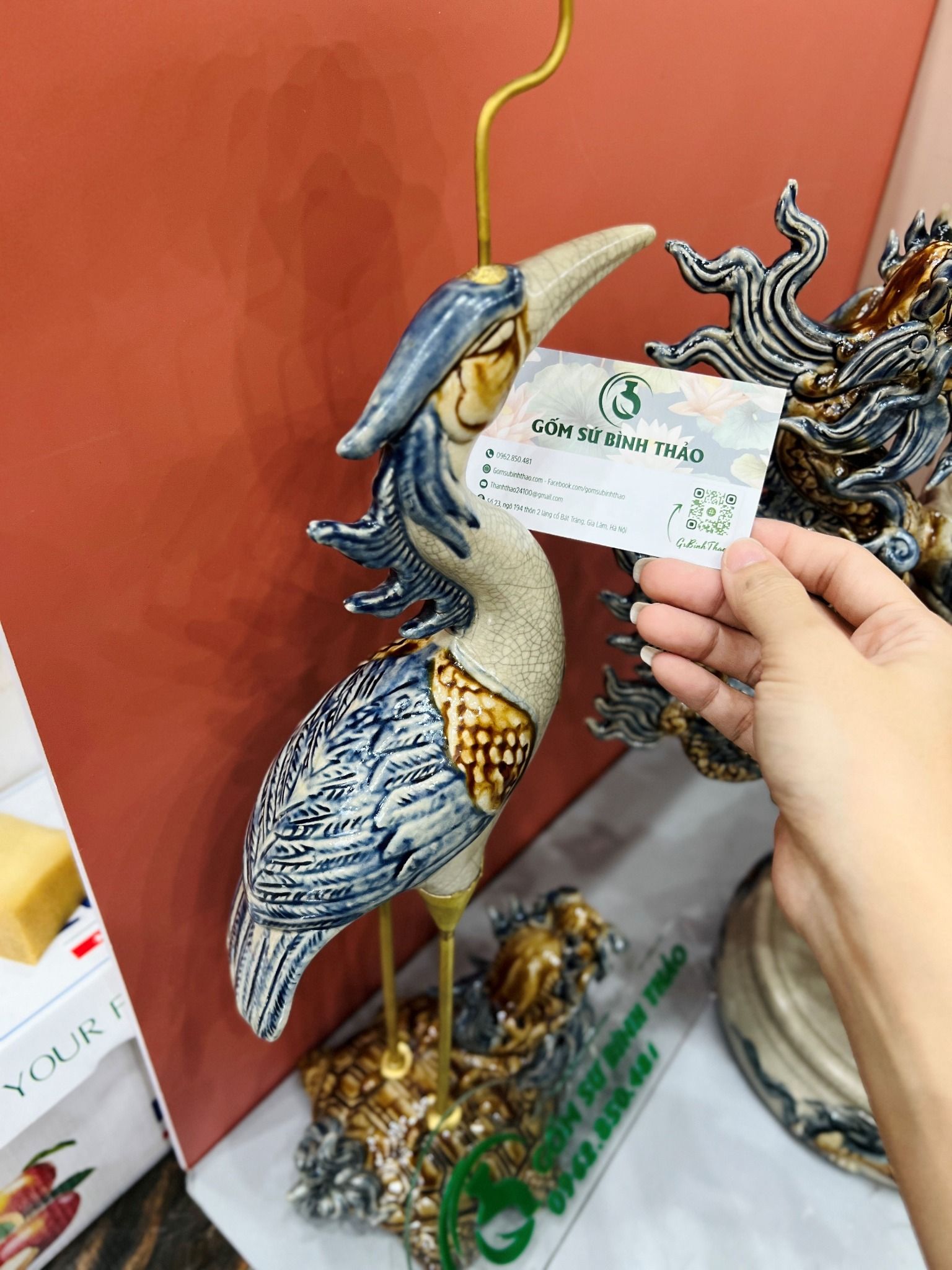 Bộ Đỉnh hạc Sứ Tam sự Men rạn - Gốm sứ Bát Tràng TN