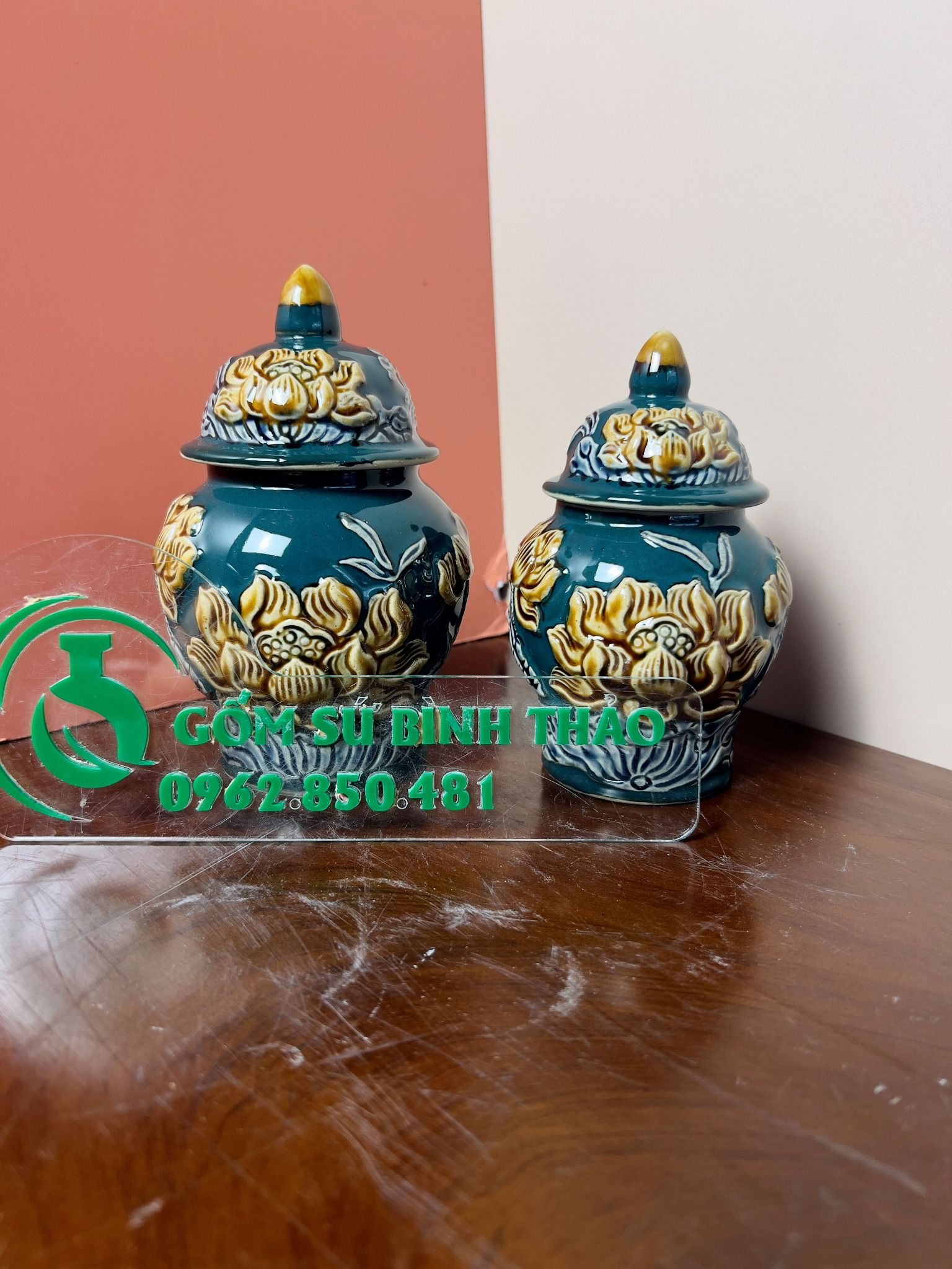 Bộ đờ thờ 3 bát hương Gốm sứ Bát Tràng Hợp mệnh Mộc & Hỏa - Gốm nghệ nhân Bát Tràng MMPA13