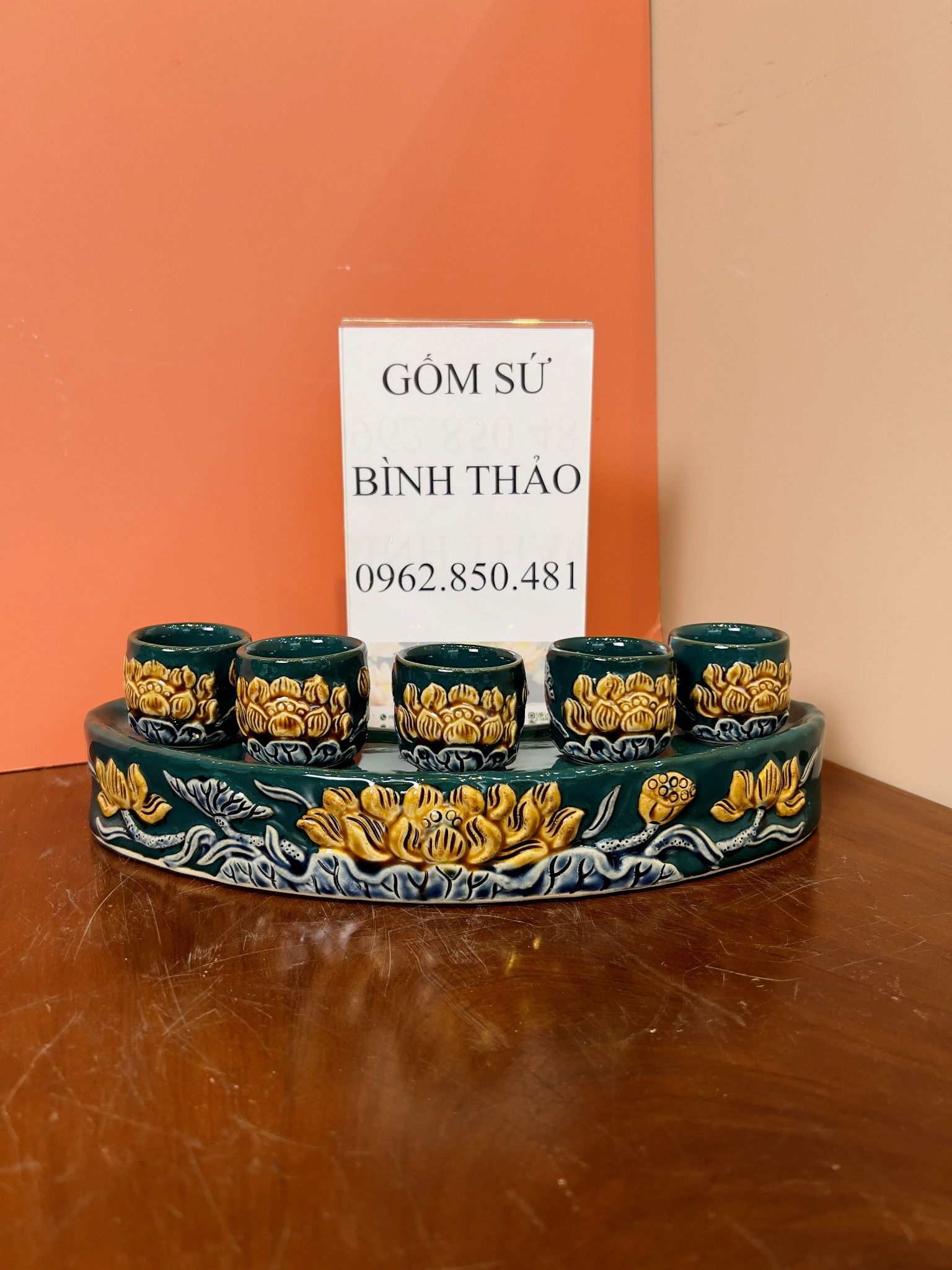 Bộ đờ thờ 3 bát hương Gốm sứ Bát Tràng Hợp mệnh Mộc & Hỏa - Gốm nghệ nhân Bát Tràng MMPA13
